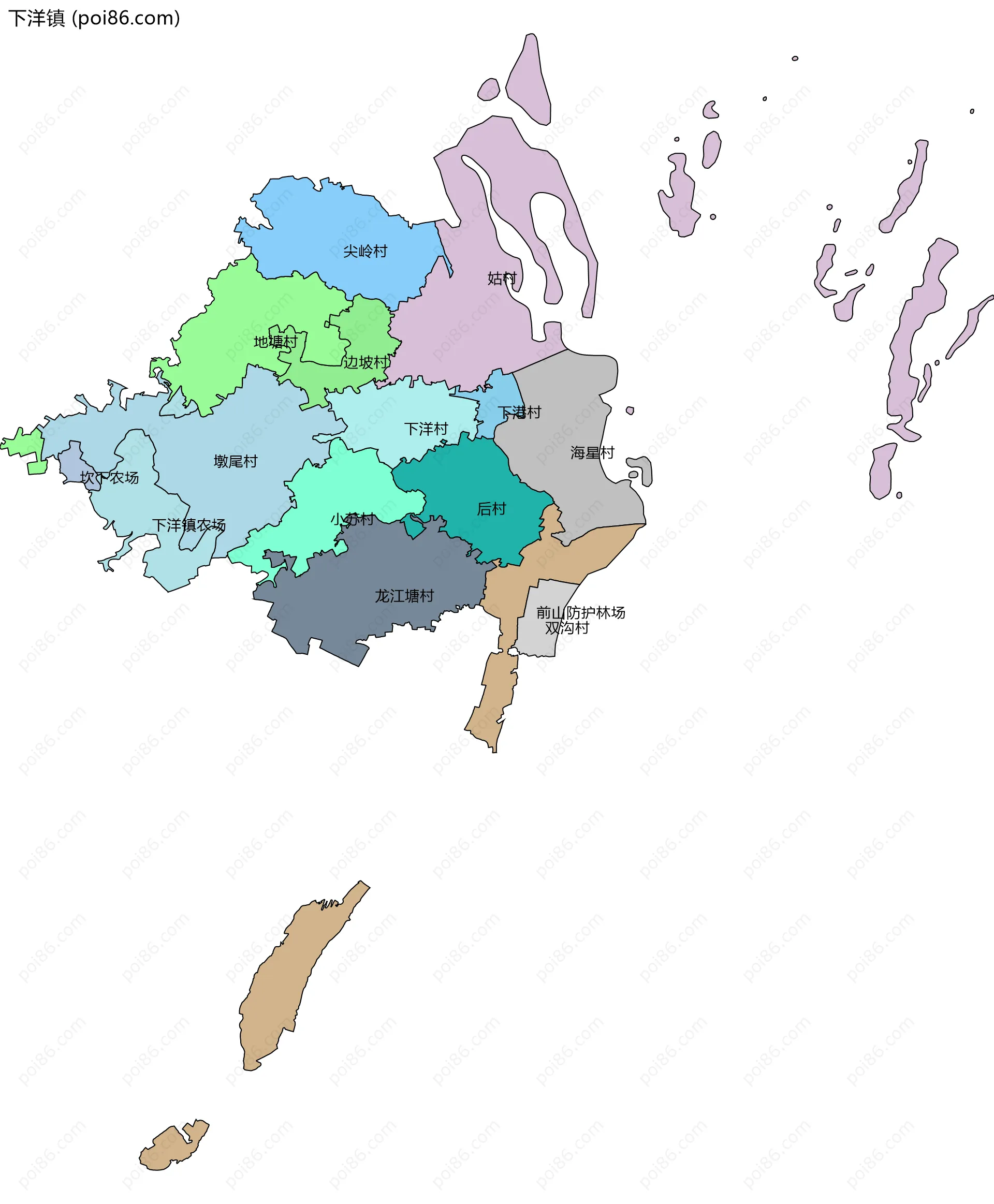 下洋镇边界地图(五级行政区划)