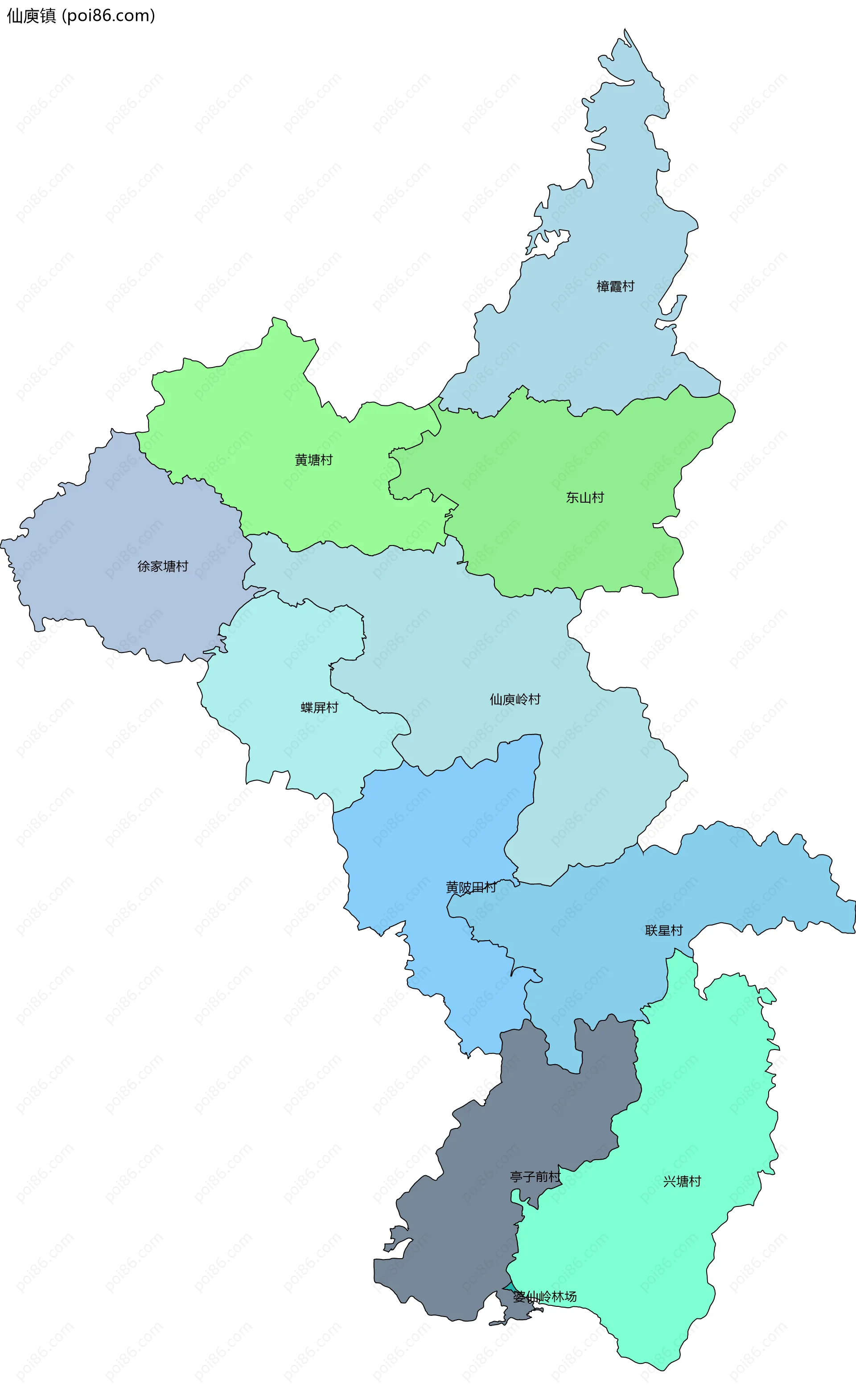 仙庾镇边界地图(五级行政区划)