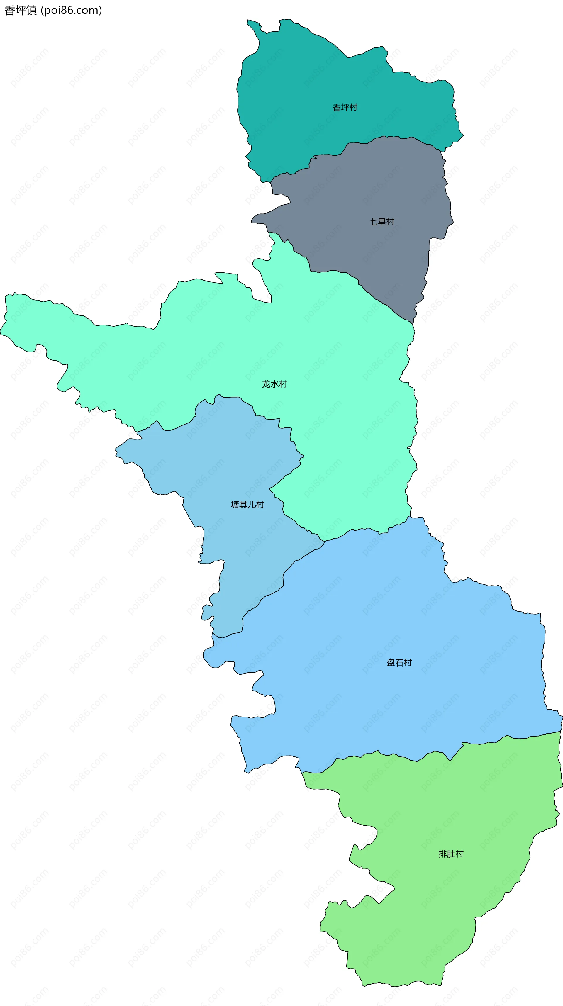 香坪镇边界地图(五级行政区划)