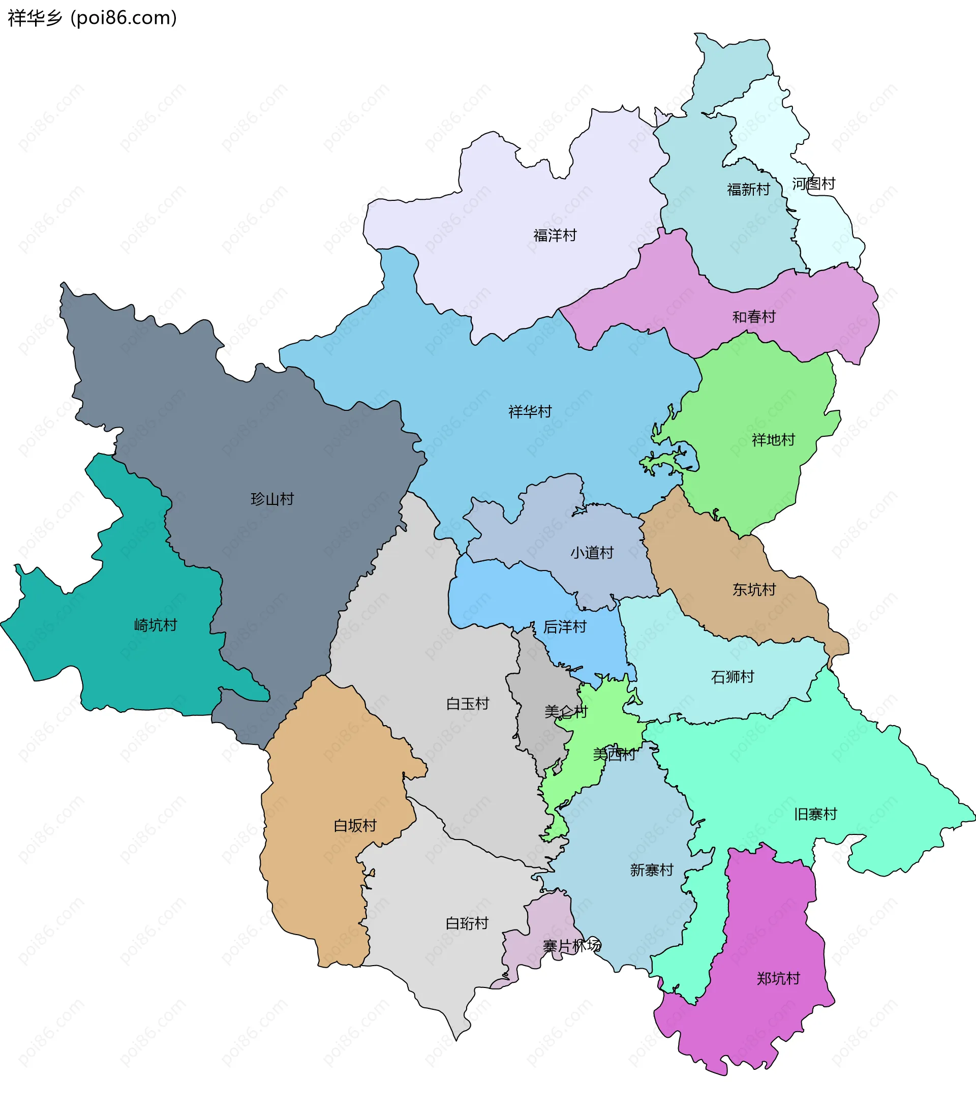 祥华乡边界地图(五级行政区划)