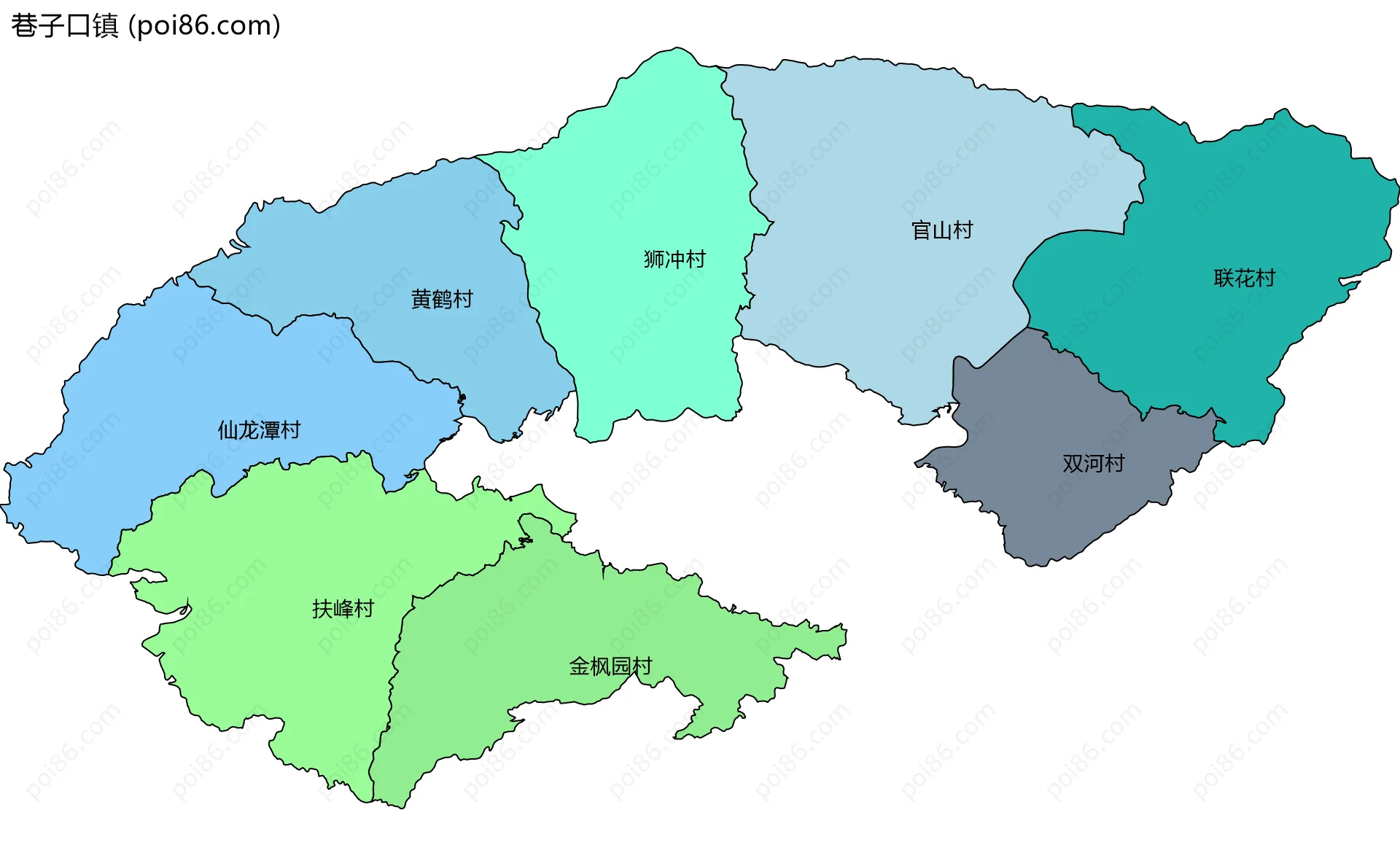 巷子口镇边界地图(五级行政区划)