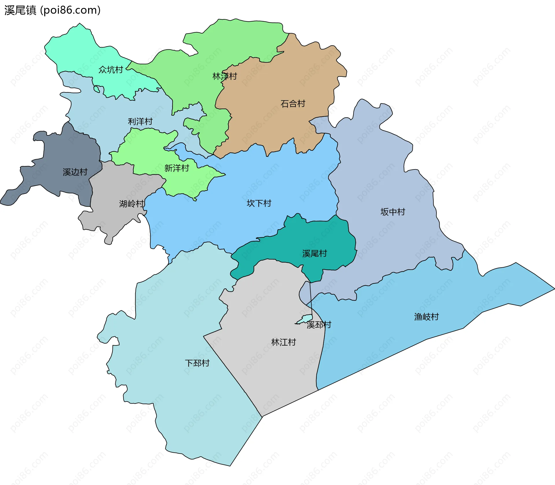 溪尾镇边界地图(五级行政区划)