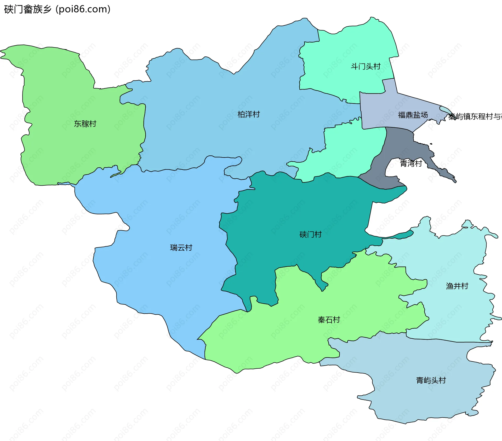 硖门畲族乡边界地图(五级行政区划)