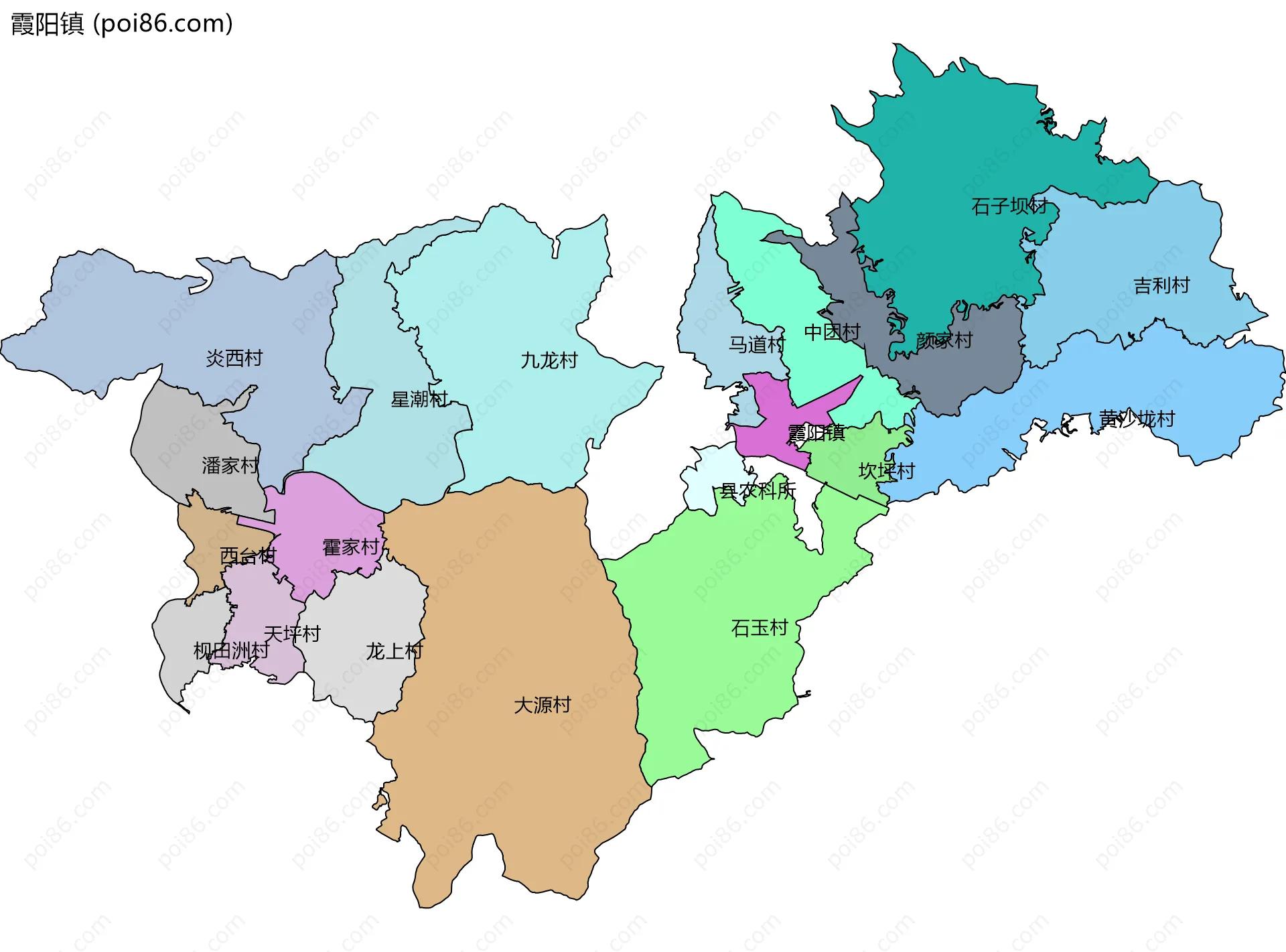 霞阳镇边界地图(五级行政区划)