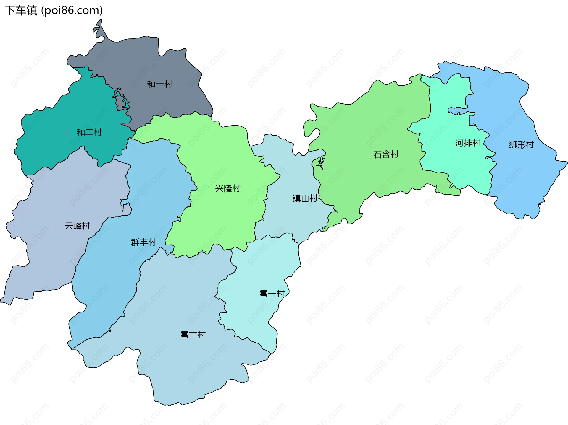 下车镇边界地图(五级行政区划)