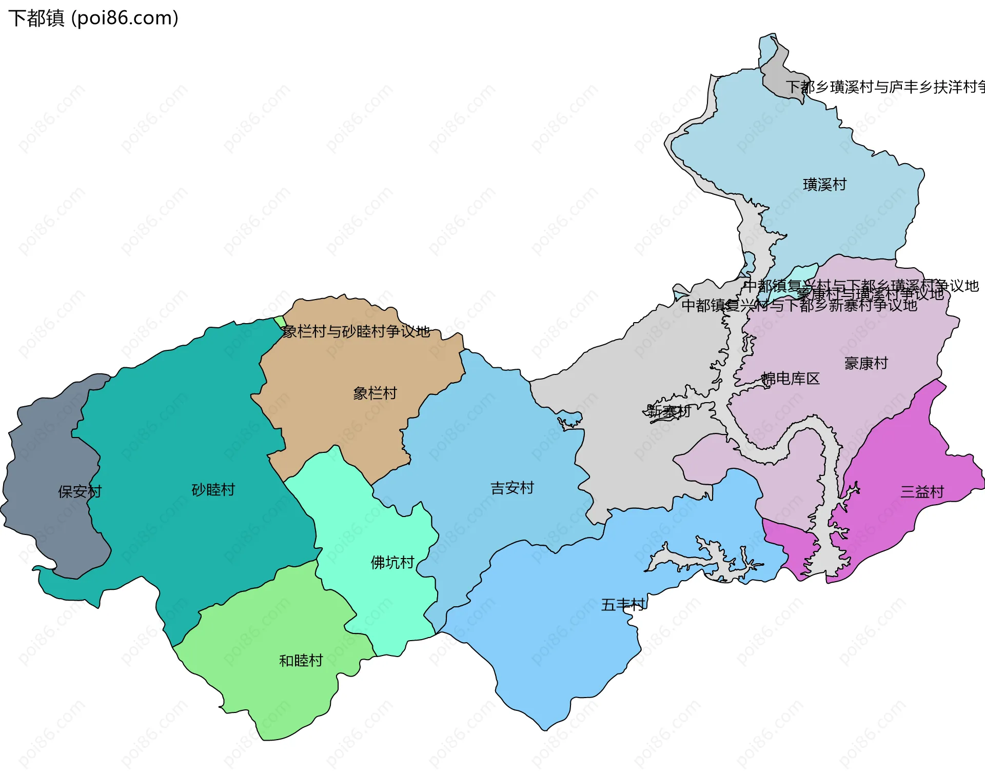 下都镇边界地图(五级行政区划)