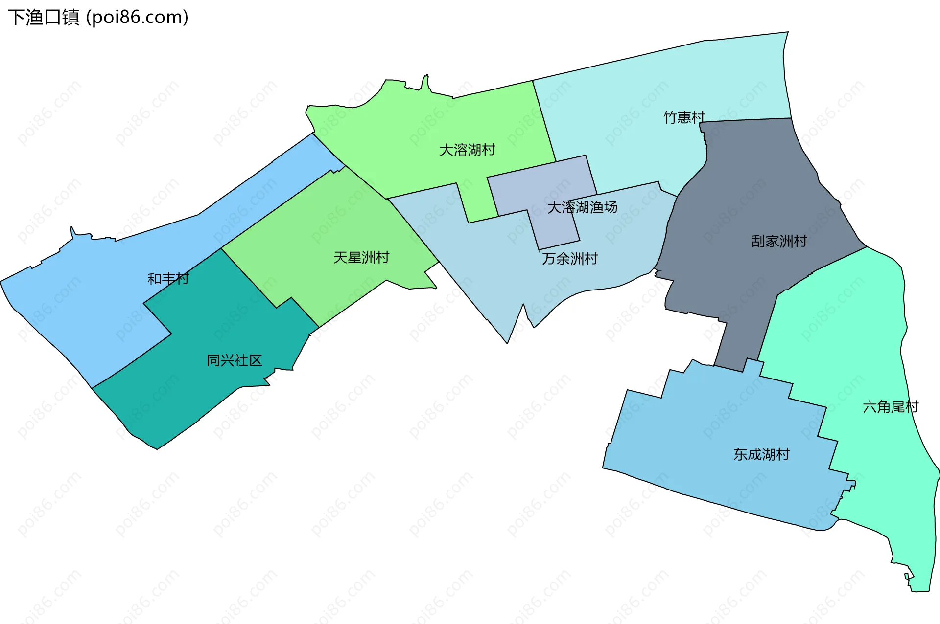 下渔口镇边界地图(五级行政区划)
