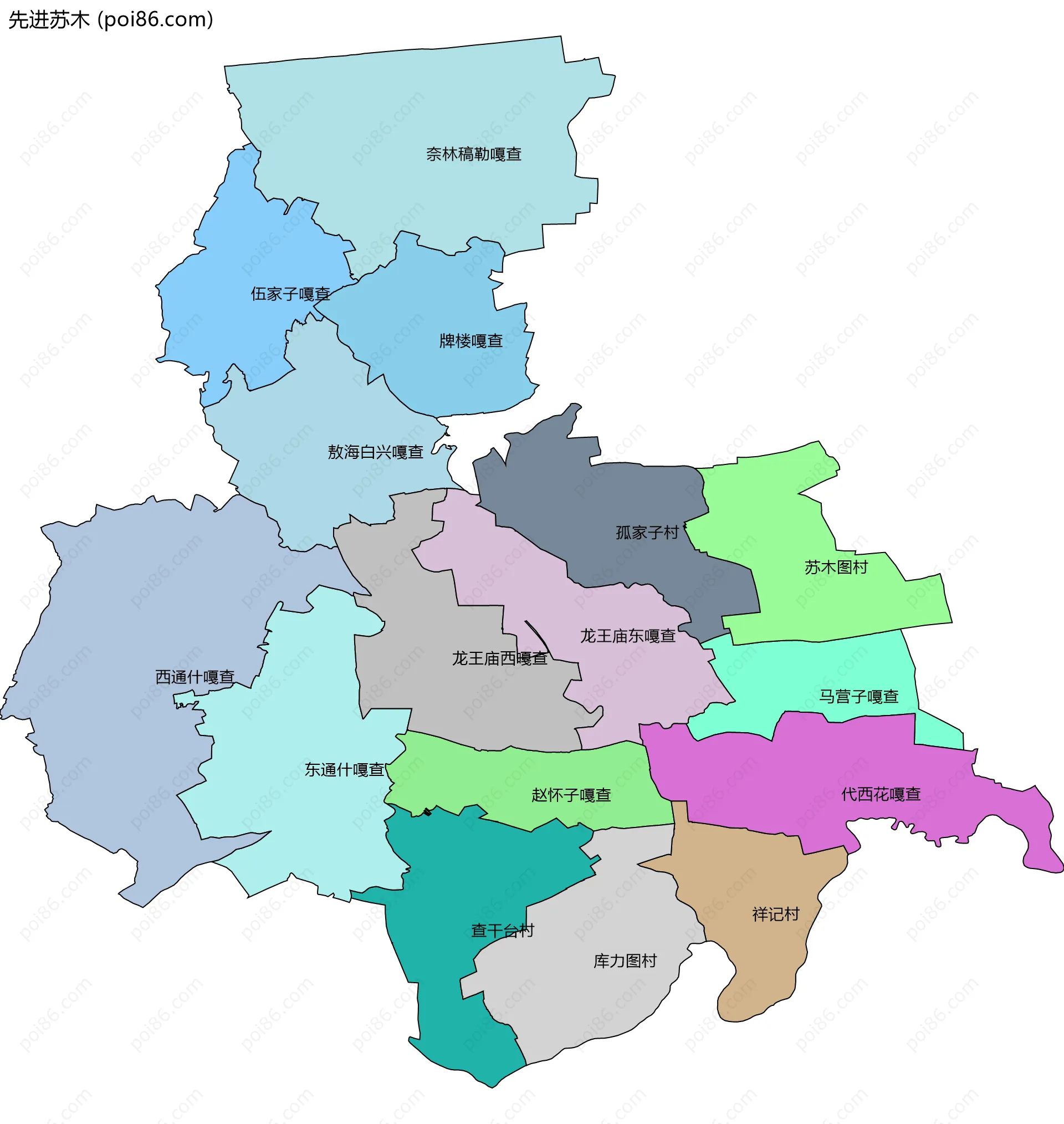 先进苏木边界地图(五级行政区划)