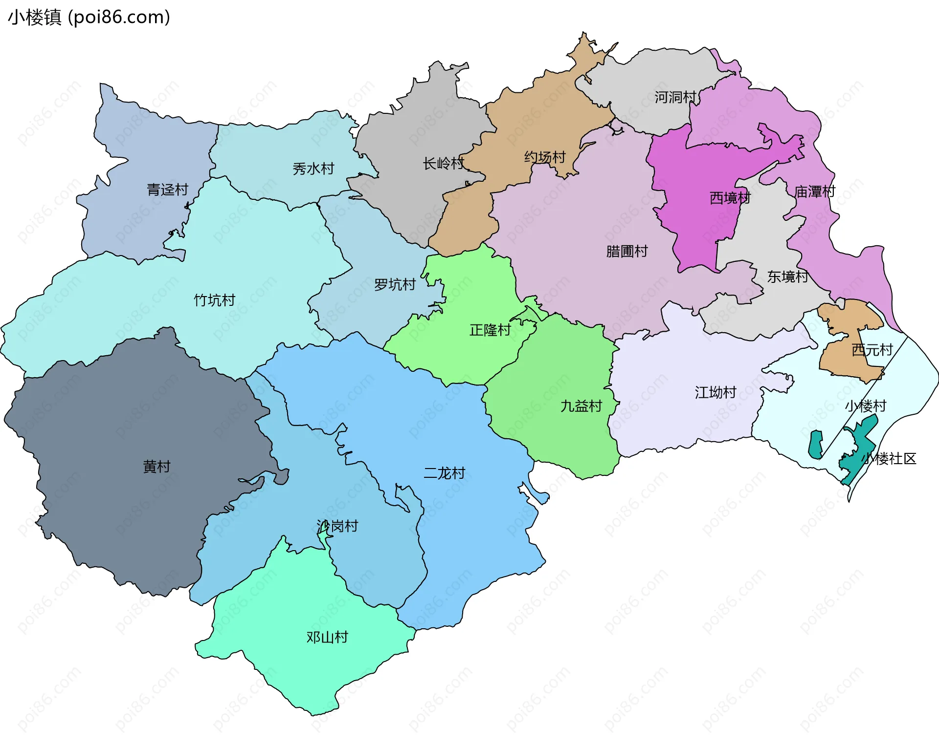 小楼镇边界地图(五级行政区划)