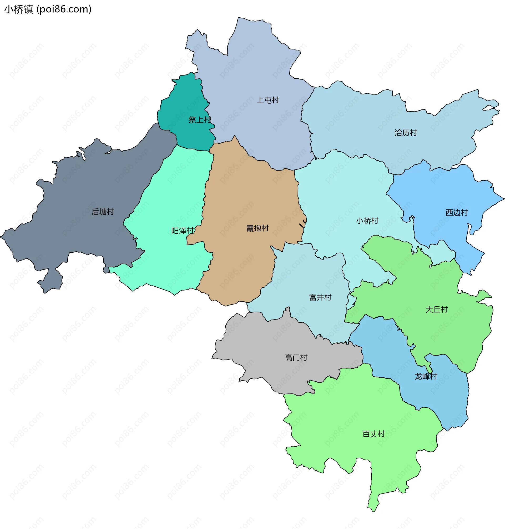 小桥镇边界地图(五级行政区划)