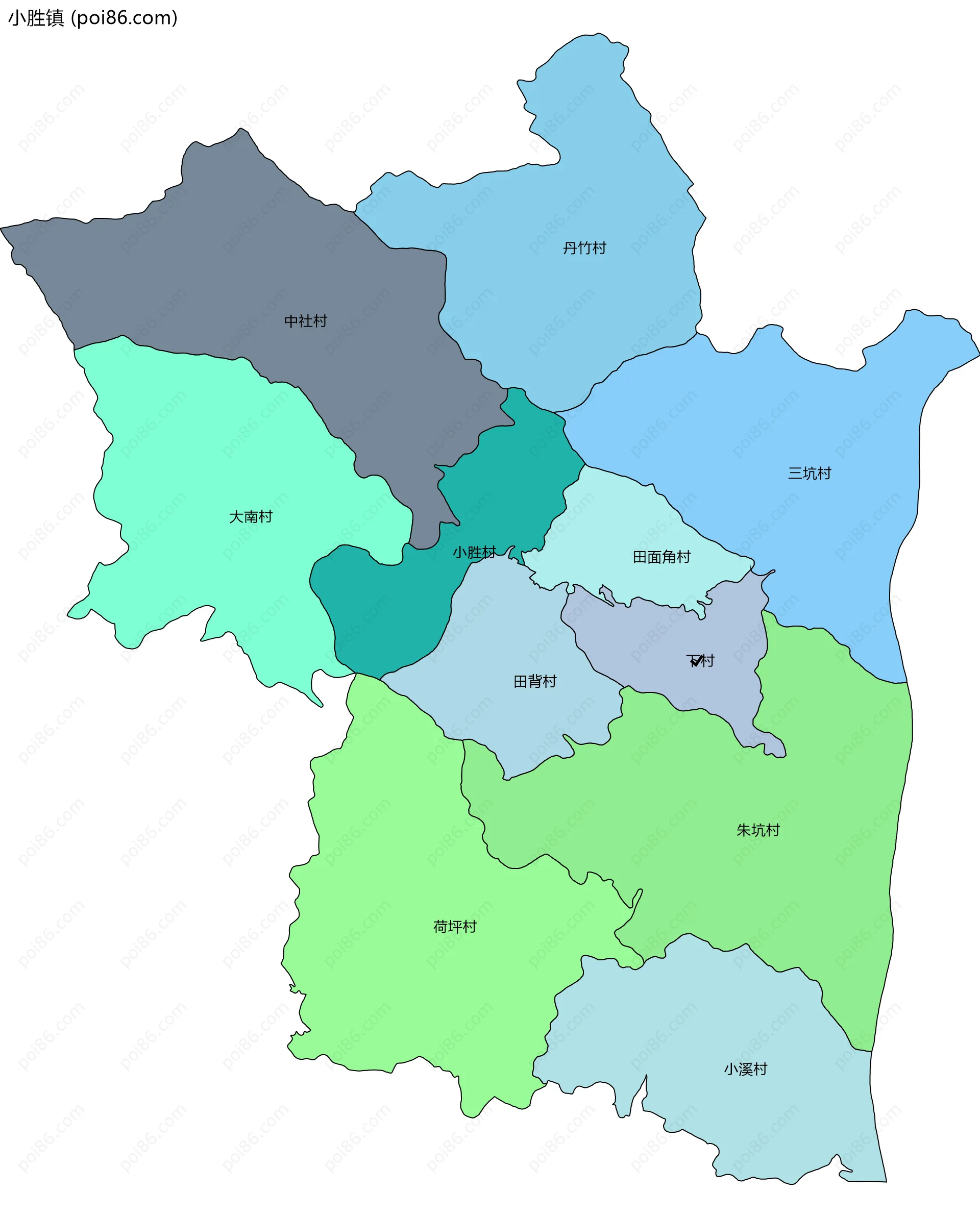 小胜镇边界地图(五级行政区划)