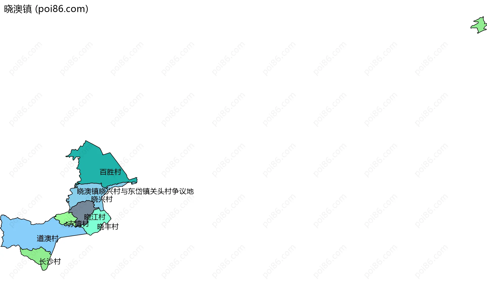 晓澳镇边界地图(五级行政区划)