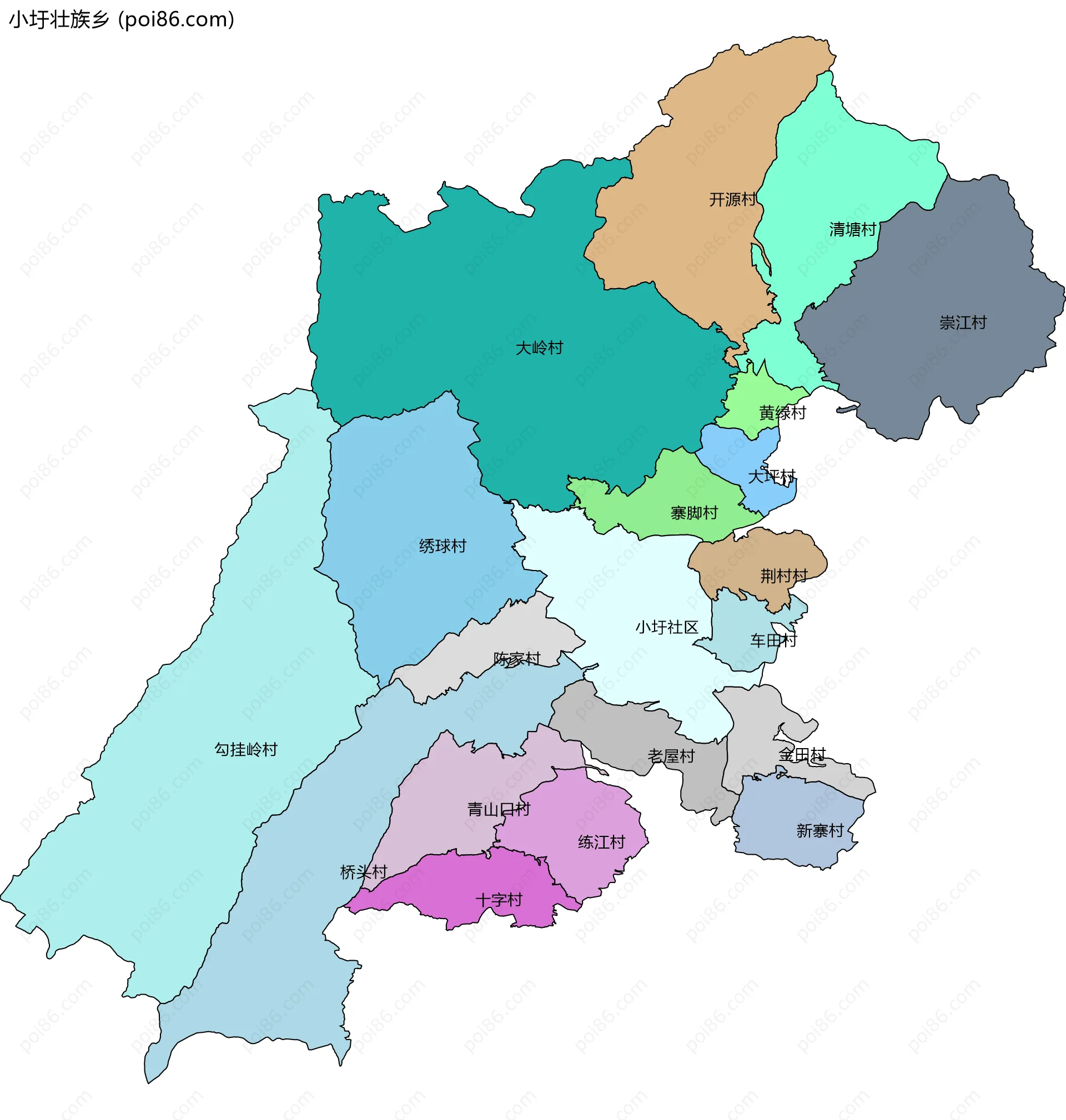 小圩壮族乡边界地图(五级行政区划)