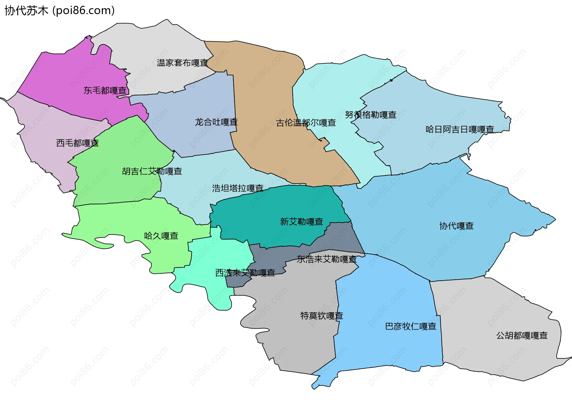 协代苏木边界地图(五级行政区划)