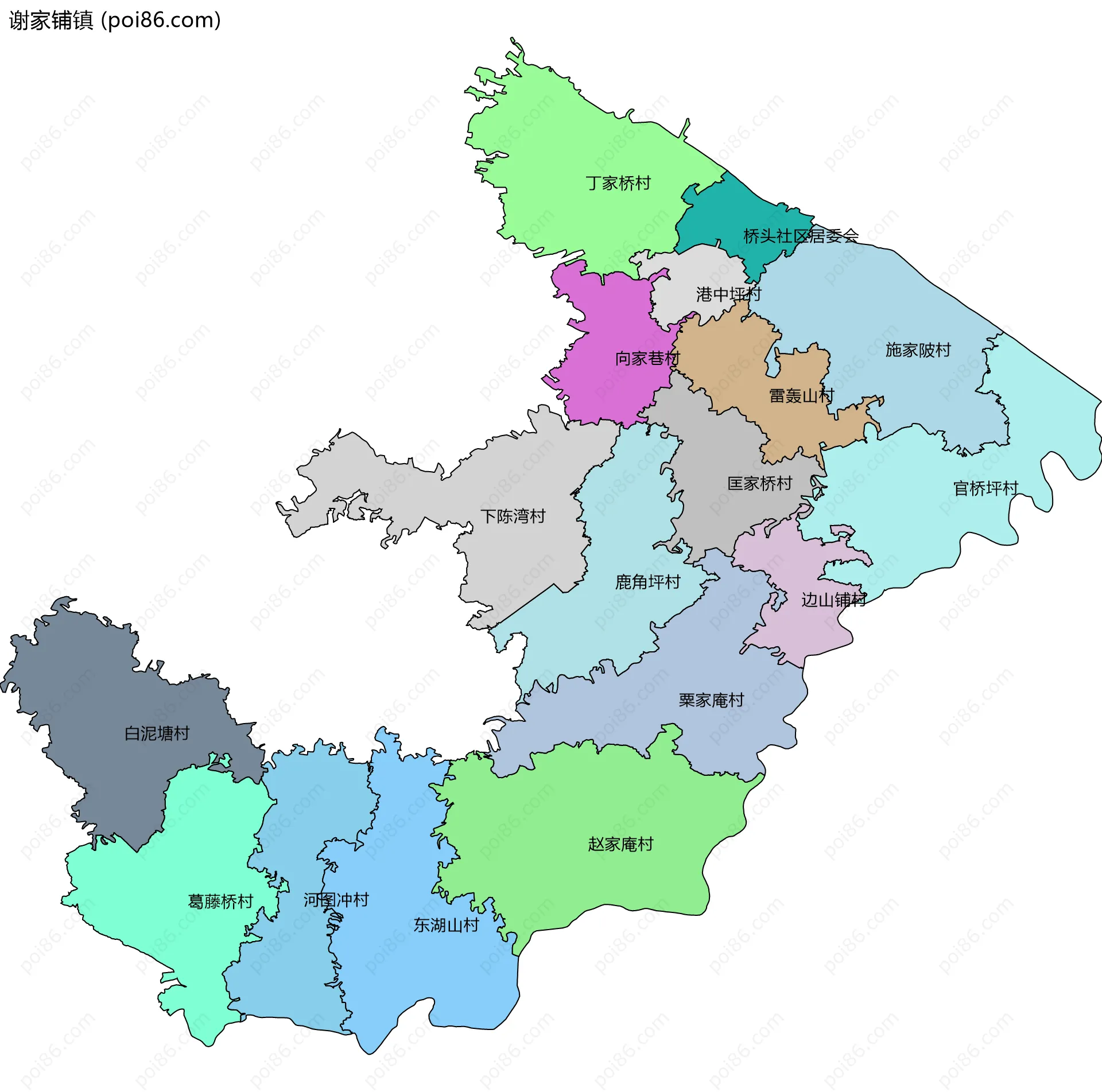 谢家铺镇边界地图(五级行政区划)