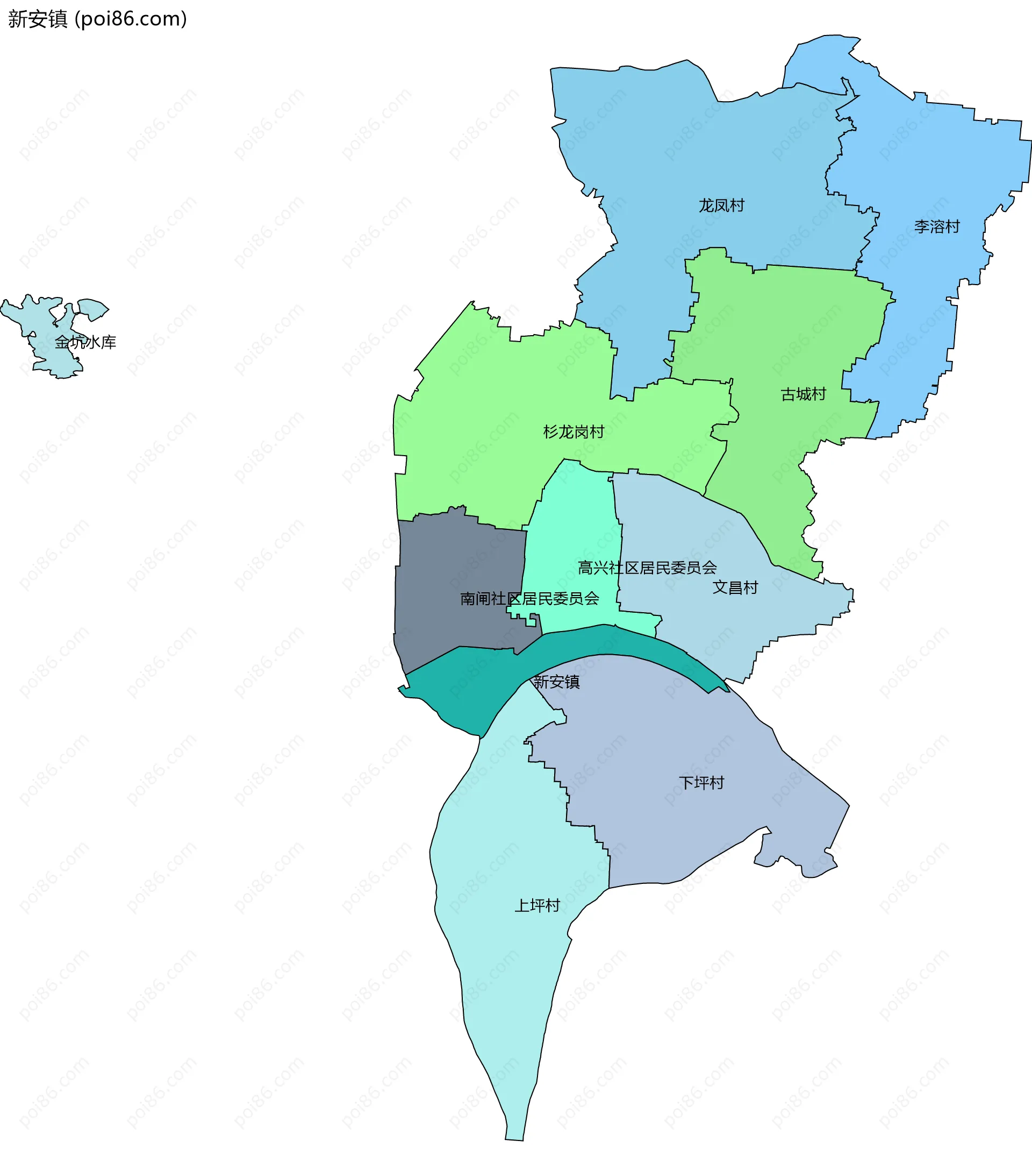 新安镇边界地图(五级行政区划)