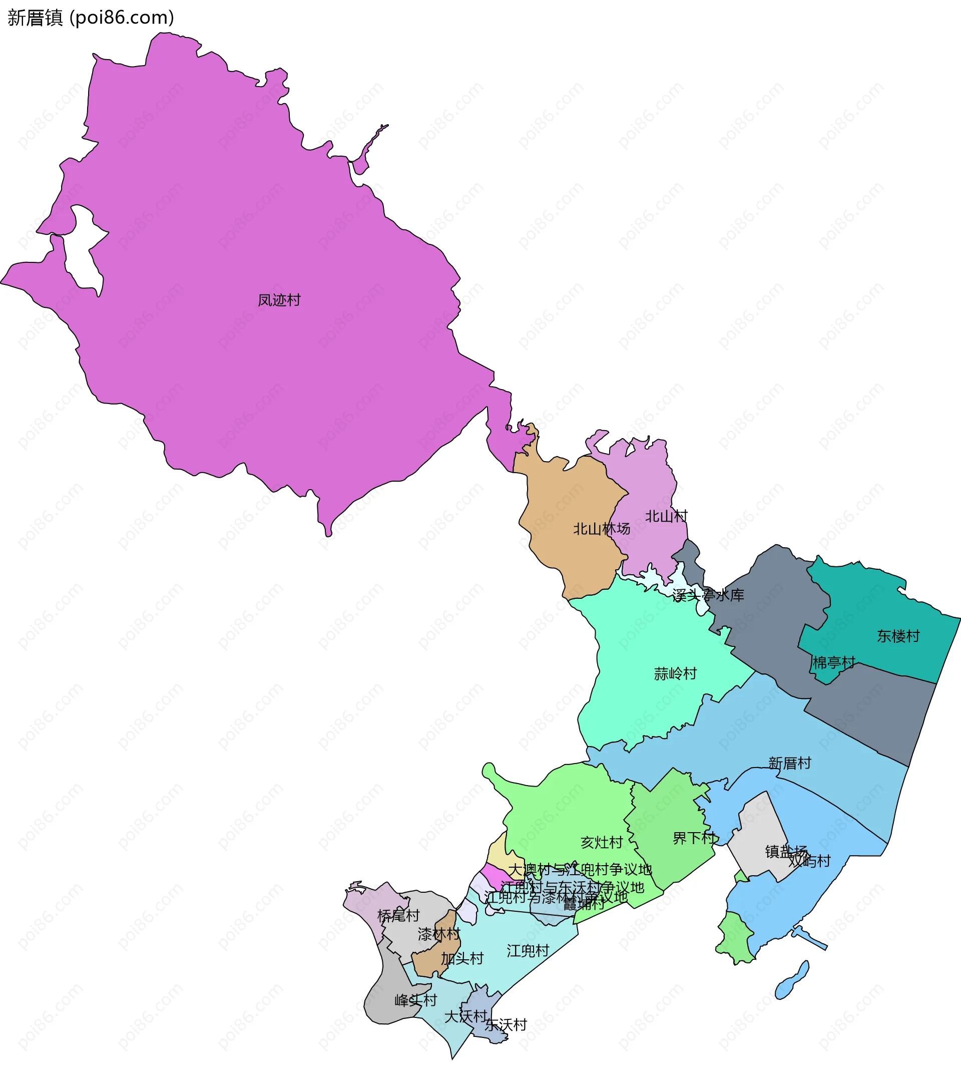 新厝镇边界地图(五级行政区划)
