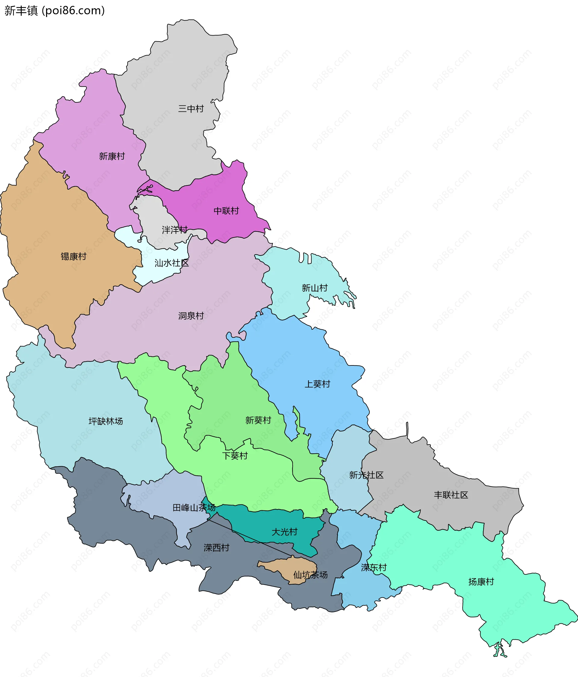 新丰镇边界地图(五级行政区划)