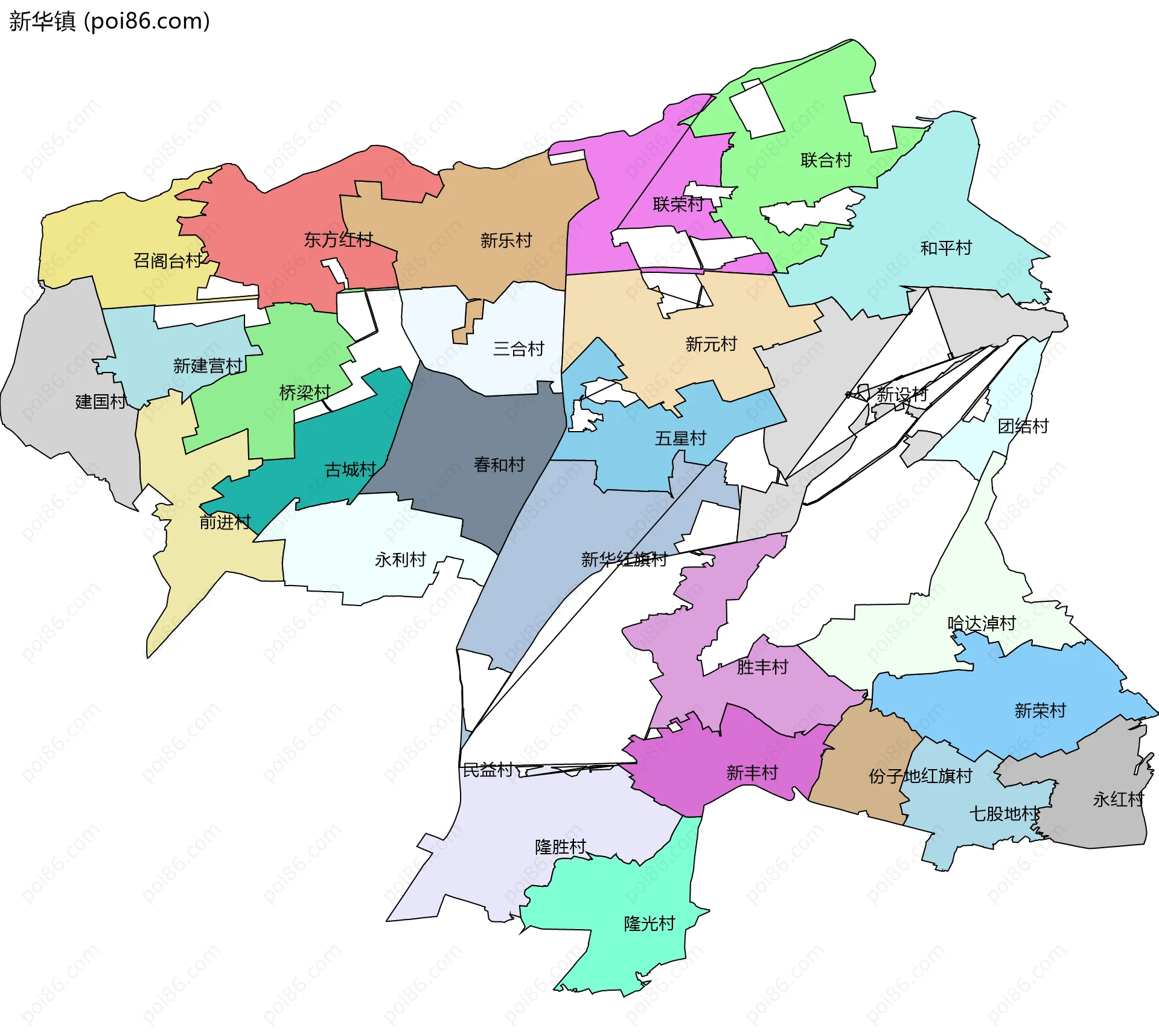 新华镇边界地图(五级行政区划)