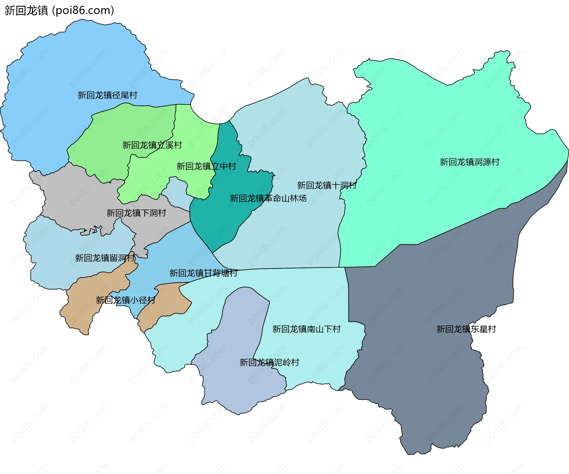 新回龙镇边界地图(五级行政区划)