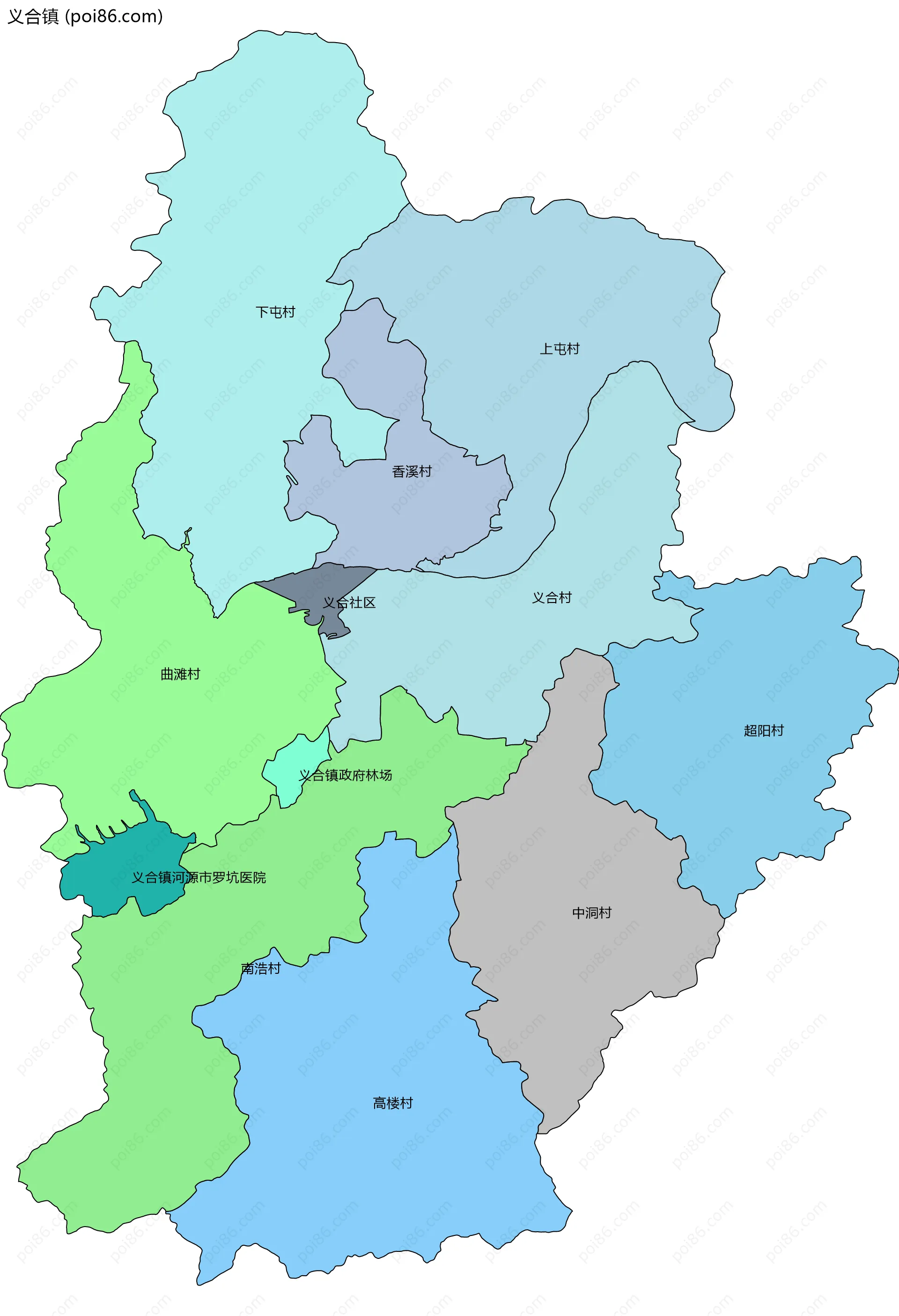 义合镇边界地图(五级行政区划)