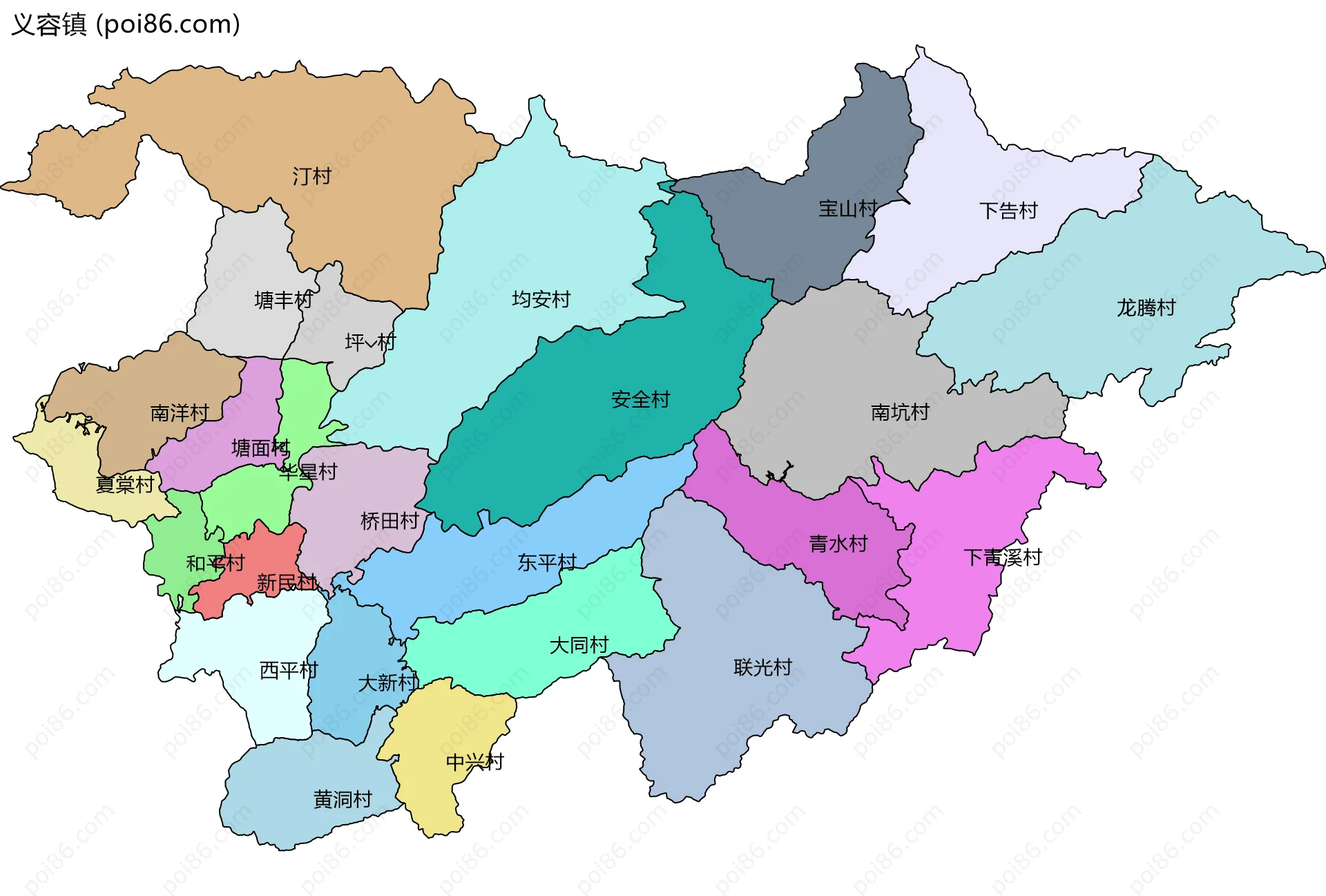 义容镇边界地图(五级行政区划)