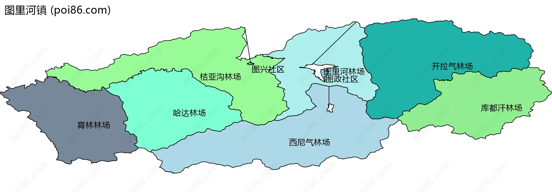图里河镇边界地图(五级行政区划)