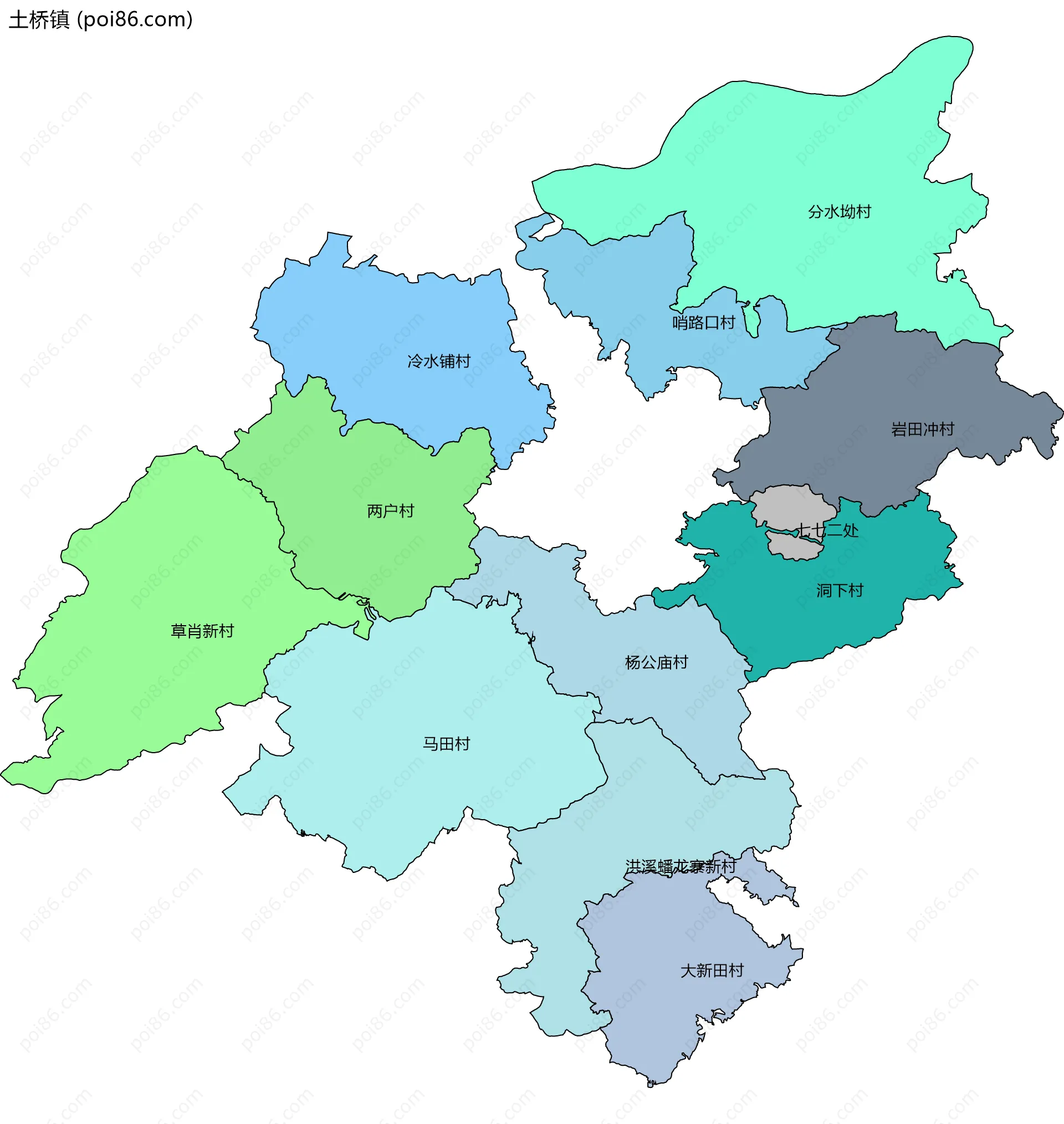 土桥镇边界地图(五级行政区划)