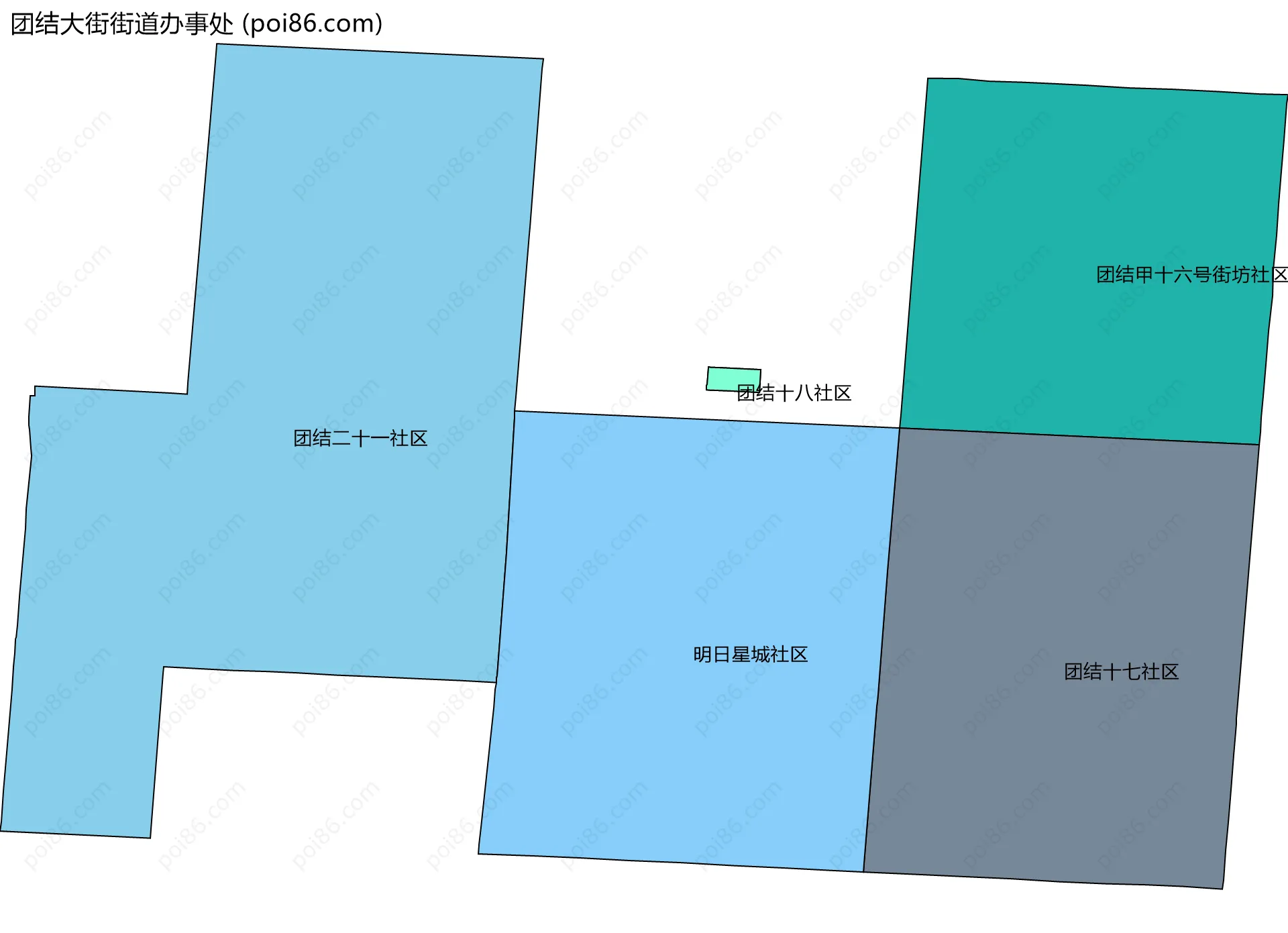 团结大街街道办事处边界地图(五级行政区划)