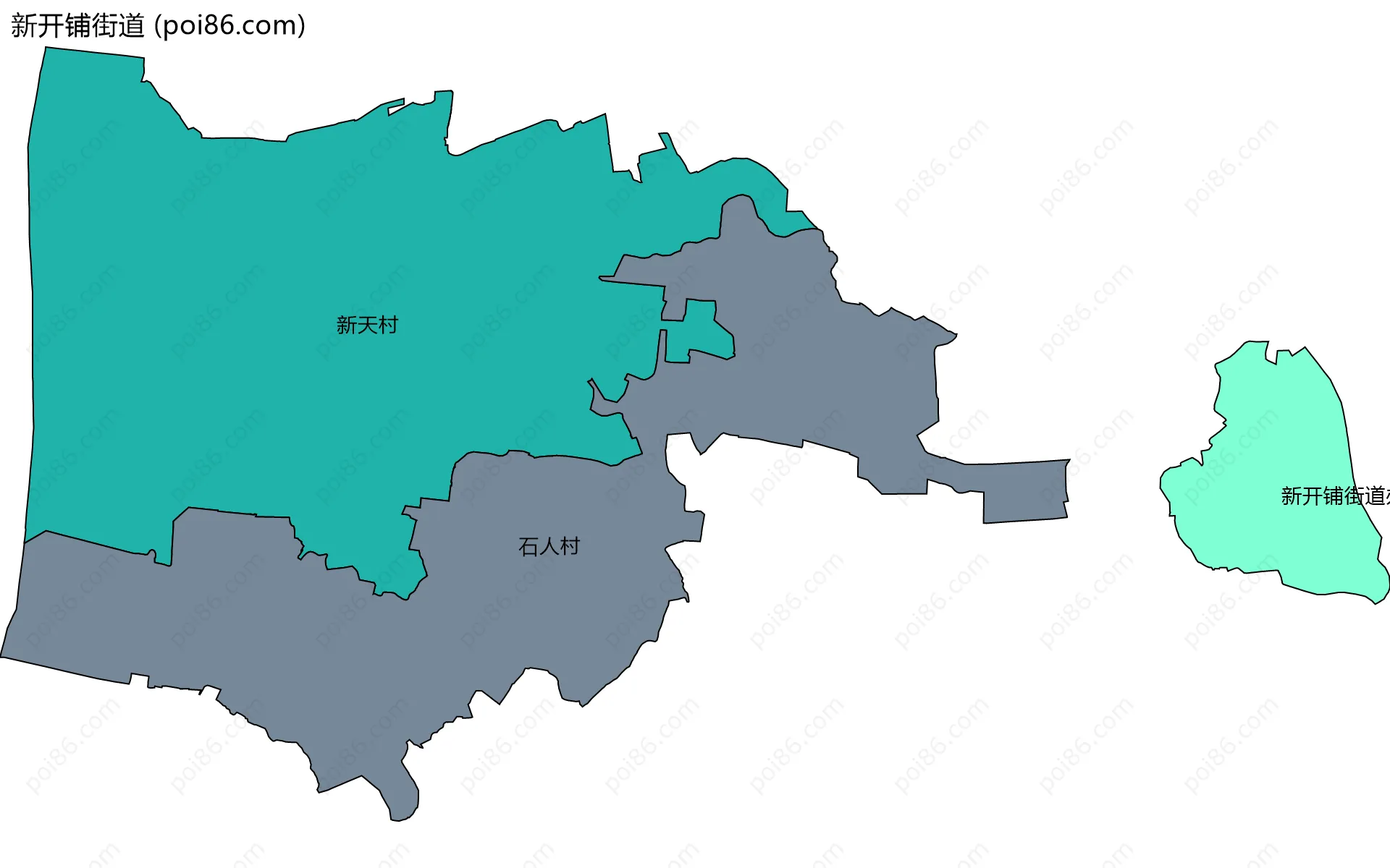 新开铺街道边界地图(五级行政区划)