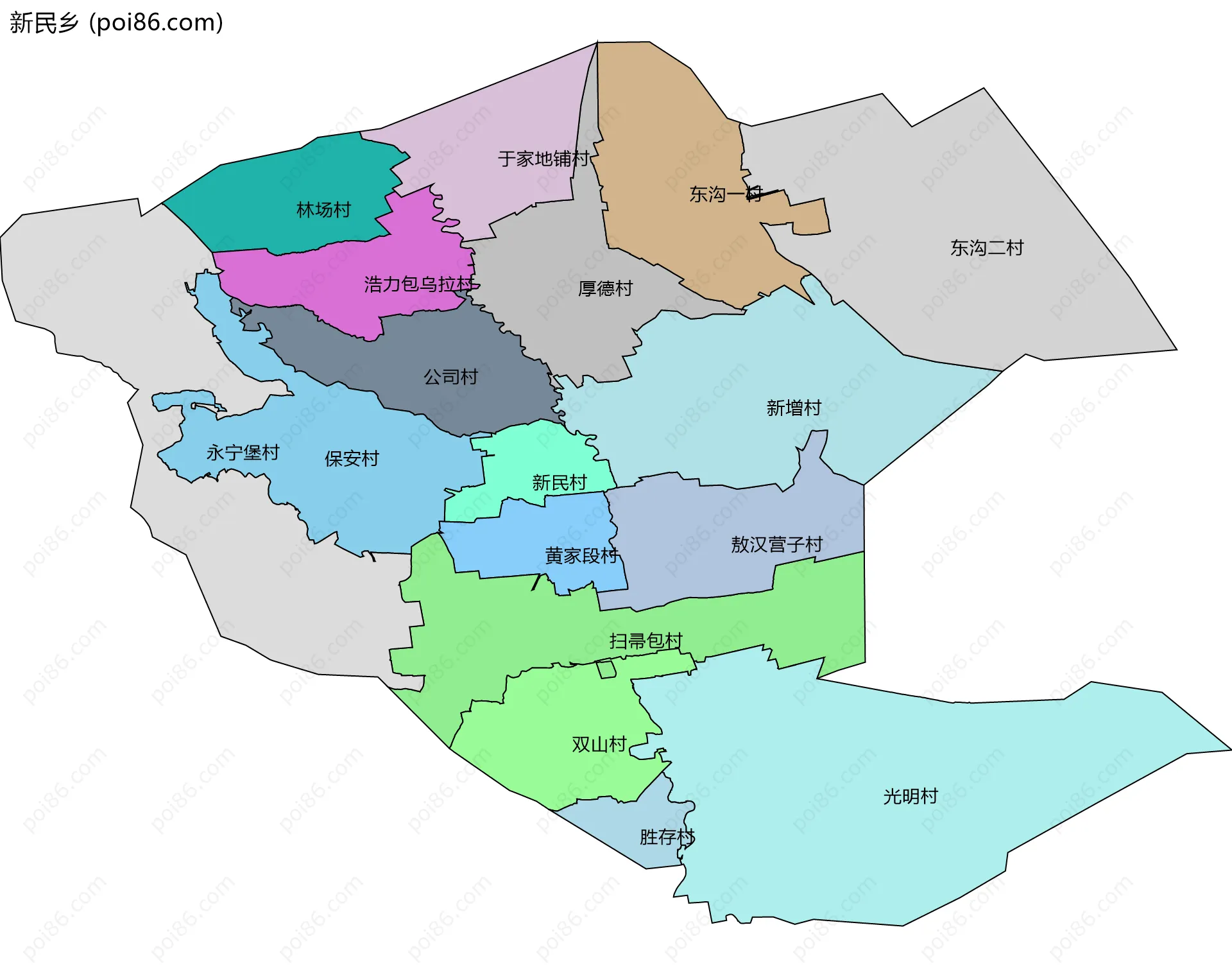 新民乡边界地图(五级行政区划)