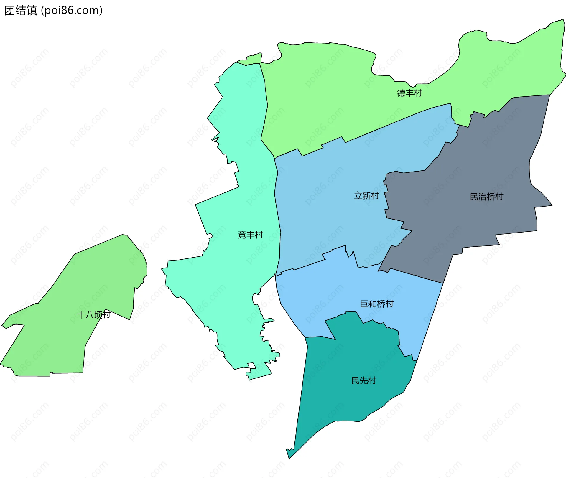 团结镇边界地图(五级行政区划)