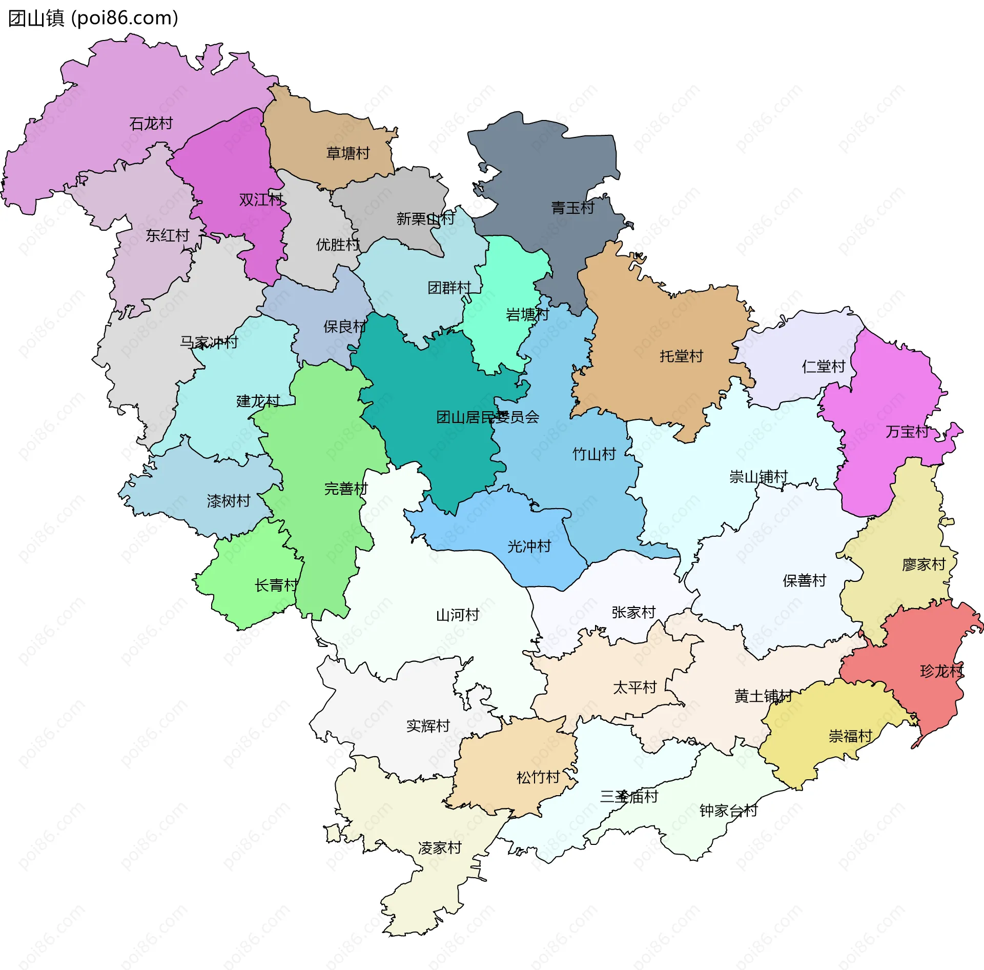 团山镇边界地图(五级行政区划)
