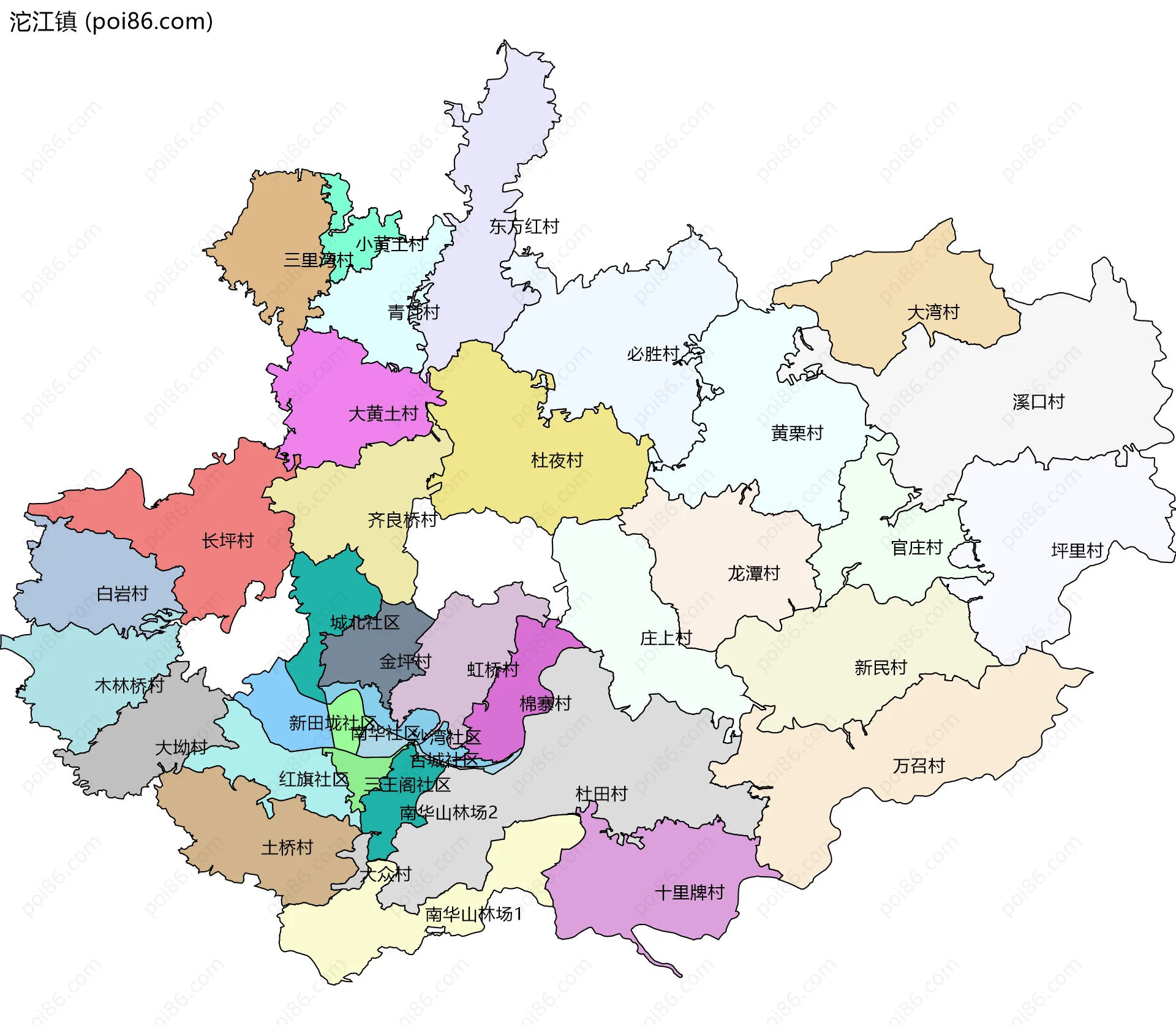 沱江镇边界地图(五级行政区划)