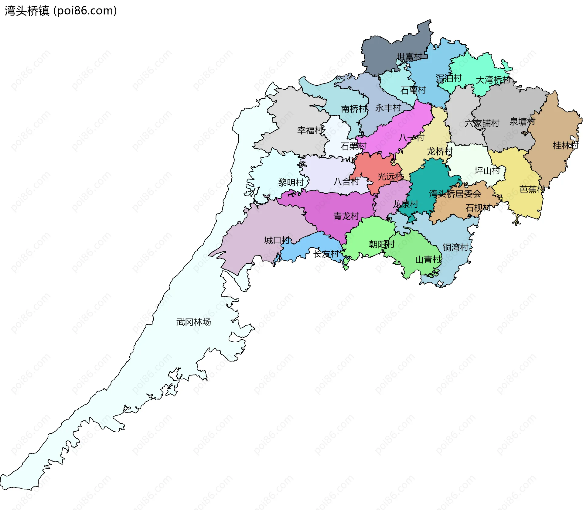 湾头桥镇边界地图(五级行政区划)