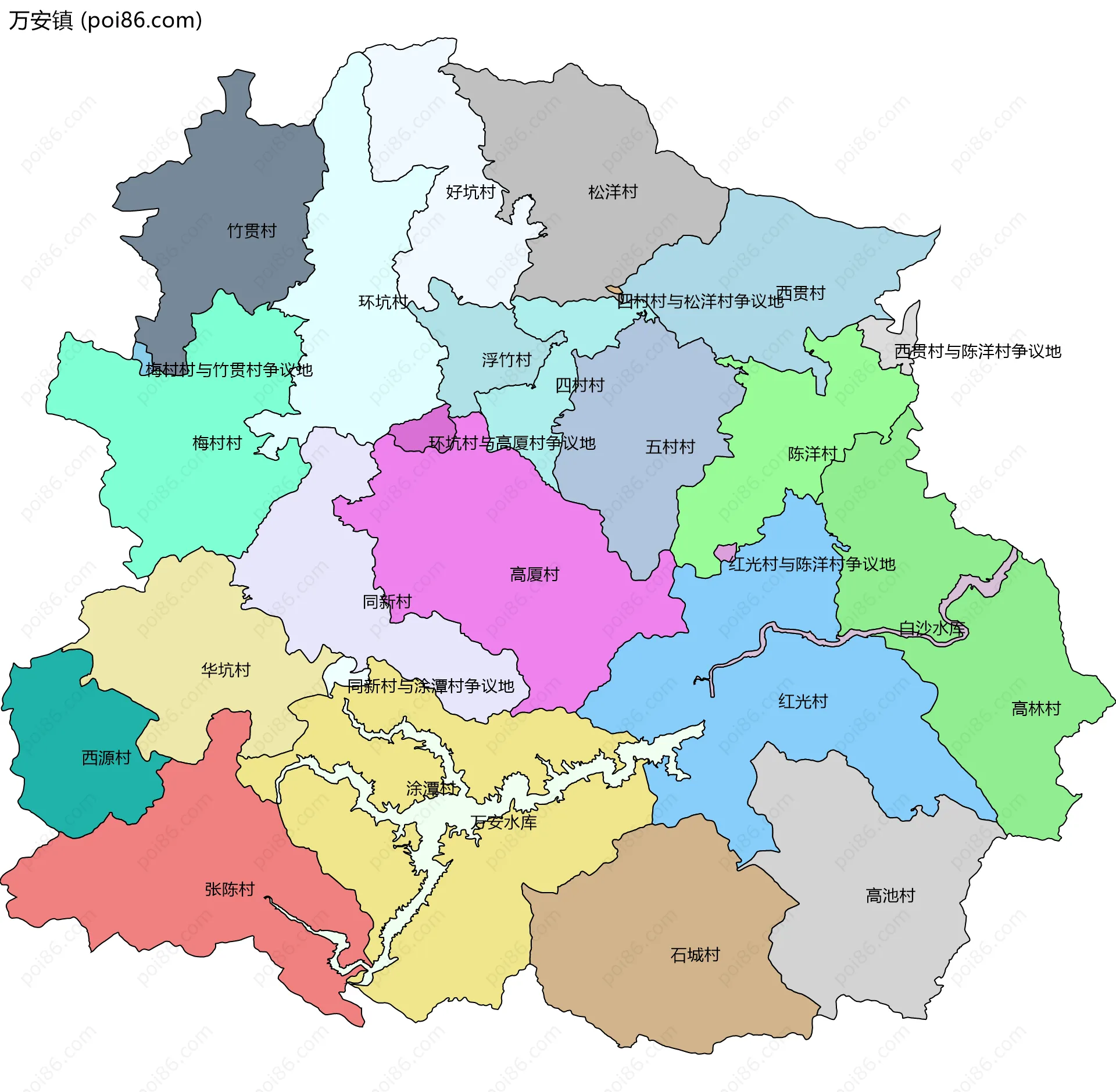 万安镇边界地图(五级行政区划)