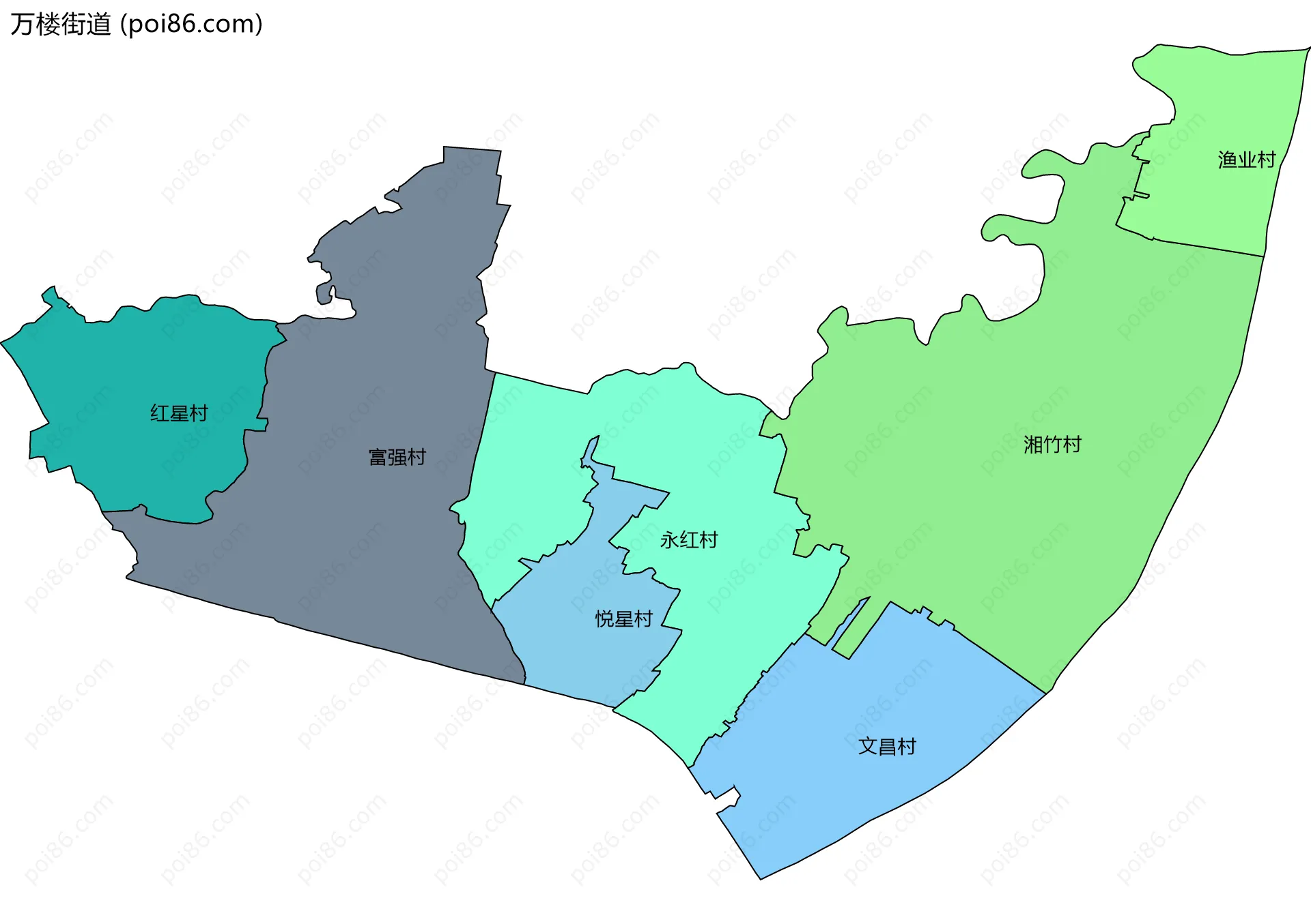 万楼街道边界地图(五级行政区划)