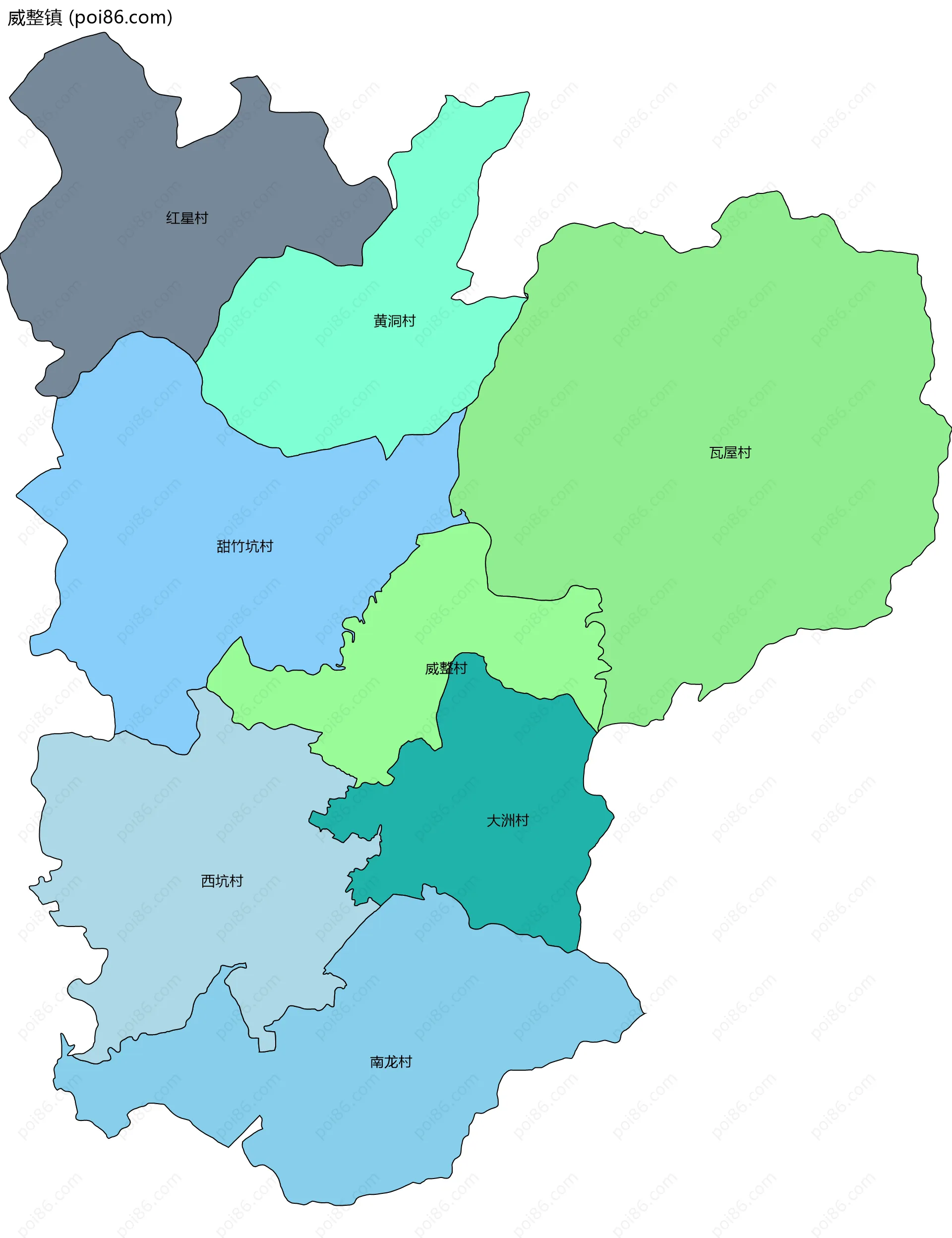 威整镇边界地图(五级行政区划)