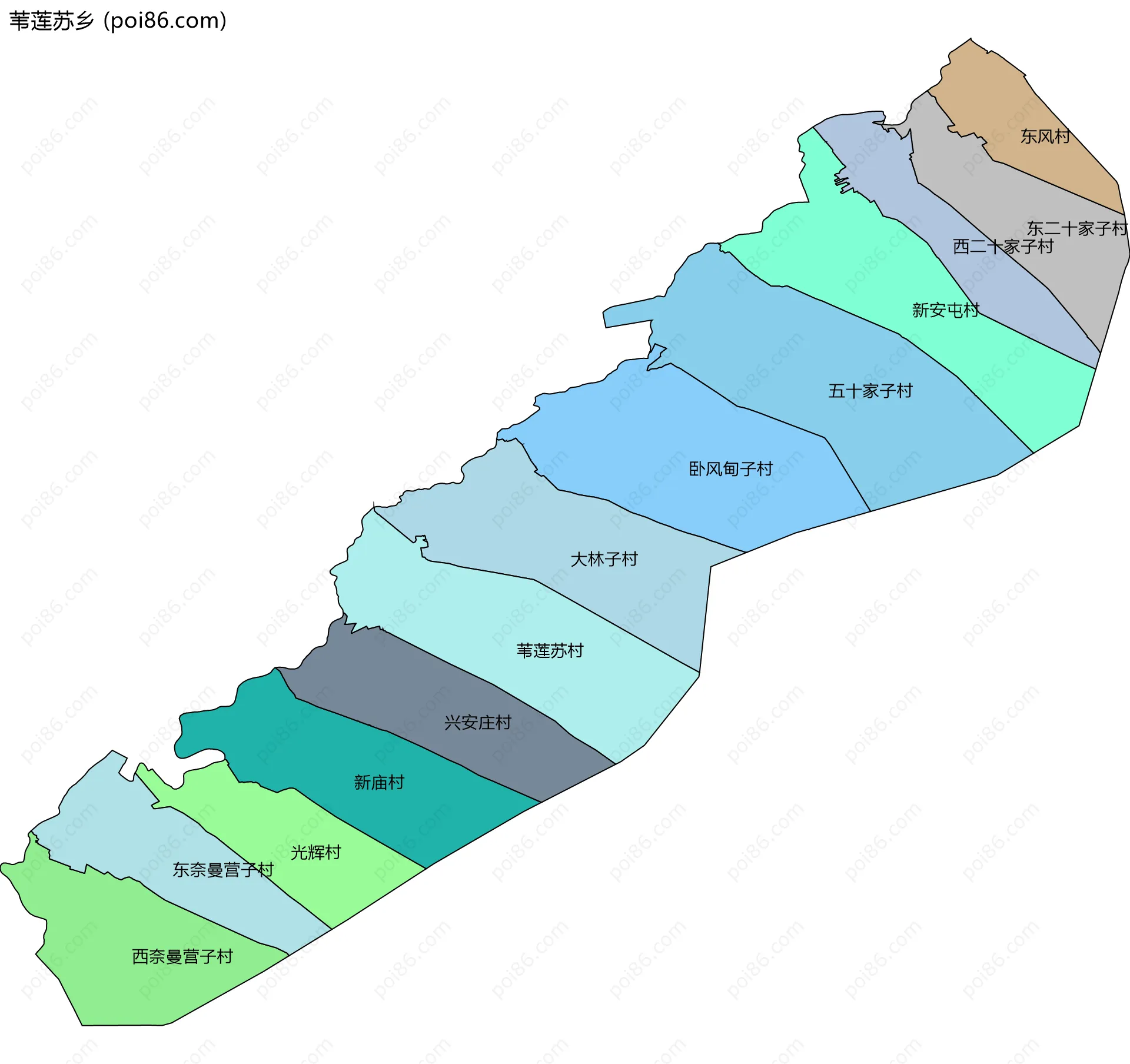苇莲苏乡边界地图(五级行政区划)