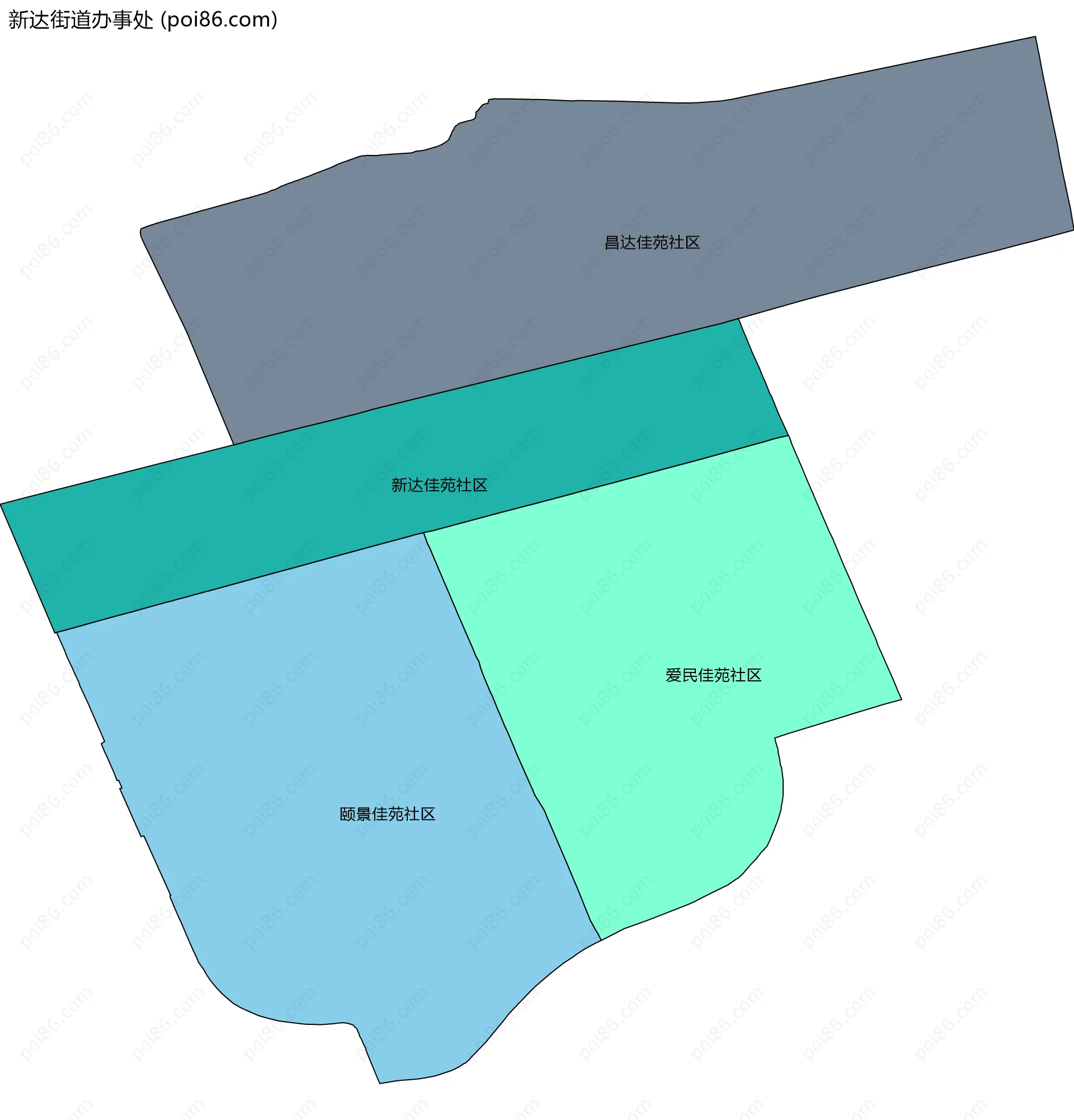 新达街道办事处边界地图(五级行政区划)