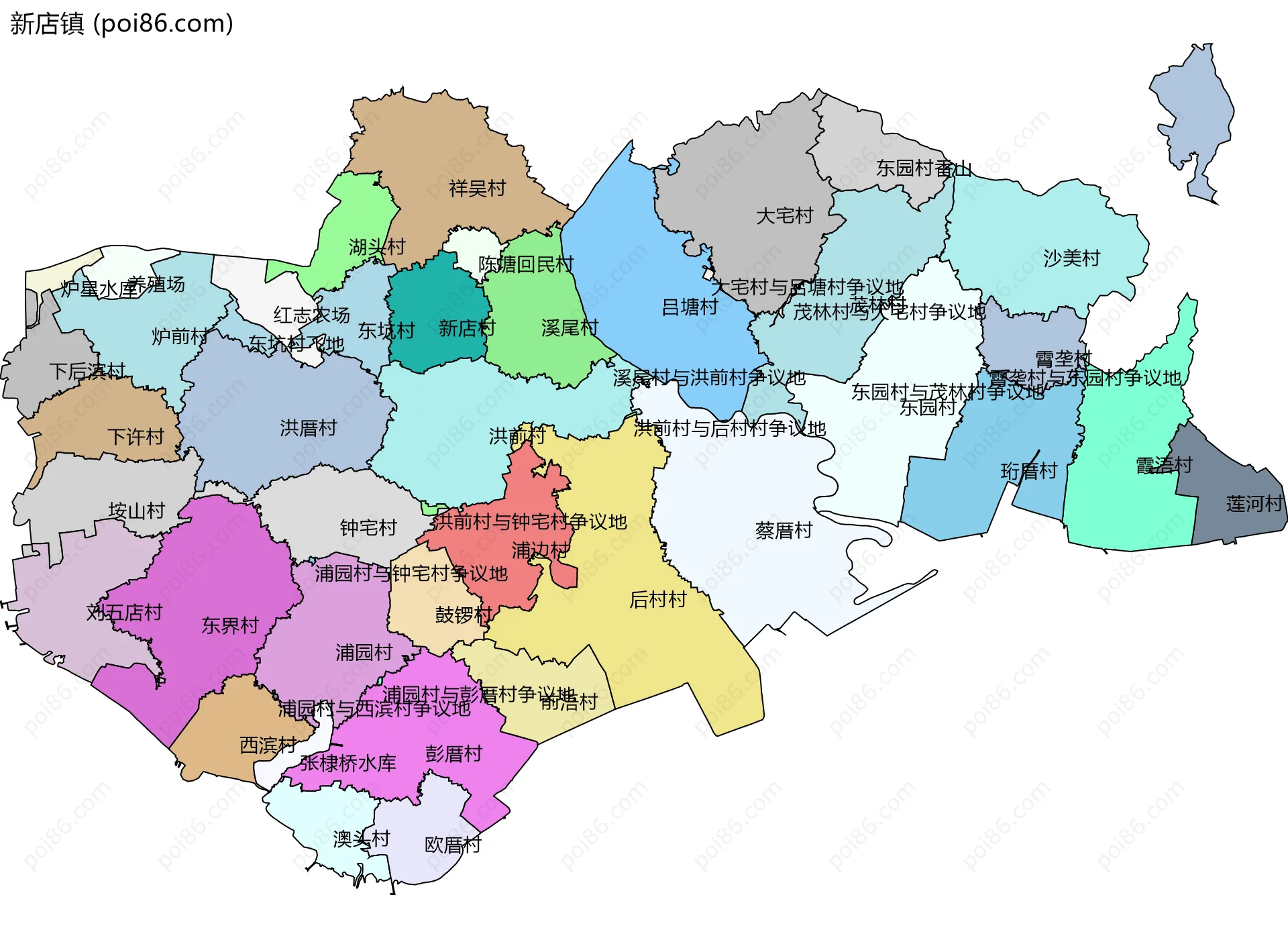 新店镇边界地图(五级行政区划)