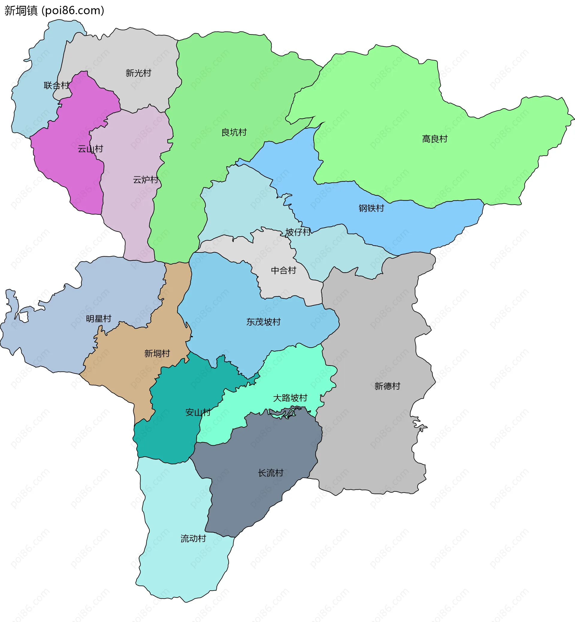 新垌镇边界地图(五级行政区划)