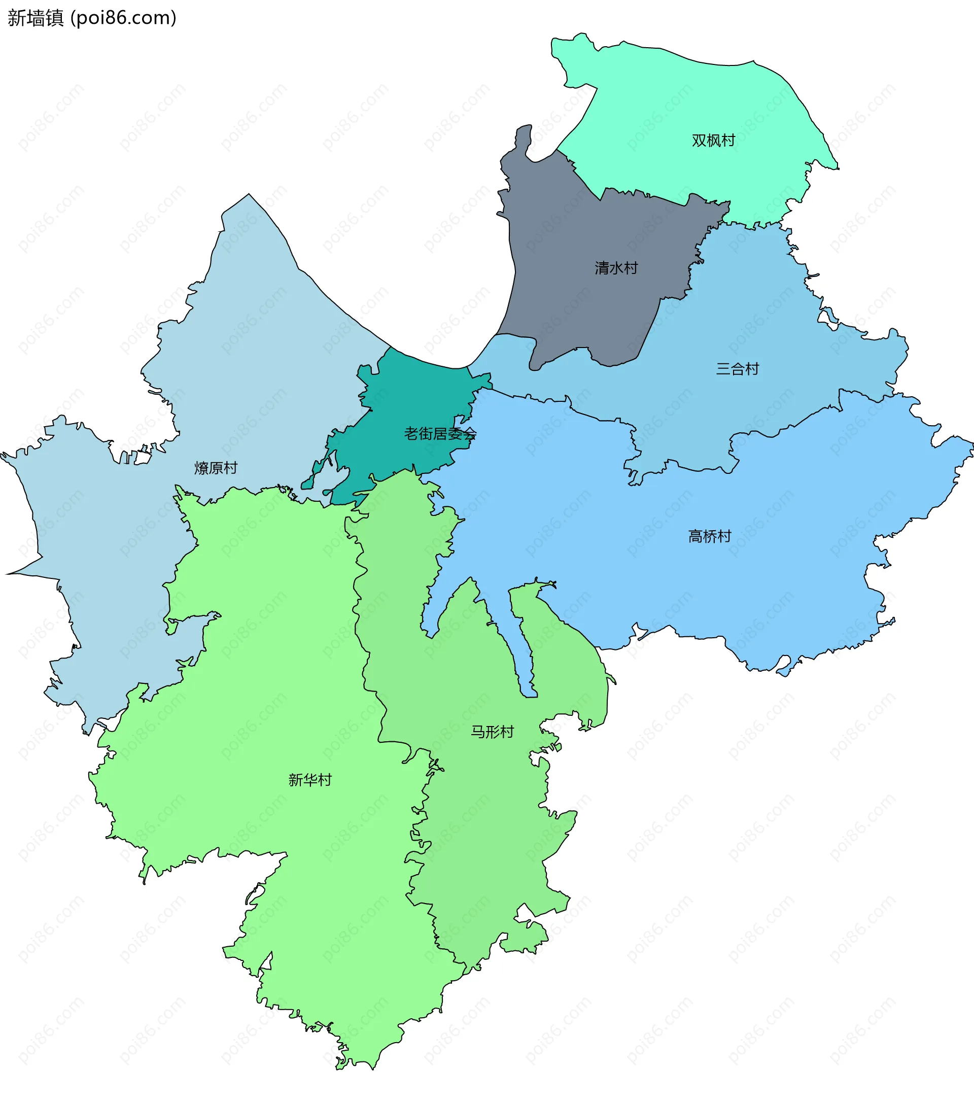新墙镇边界地图(五级行政区划)