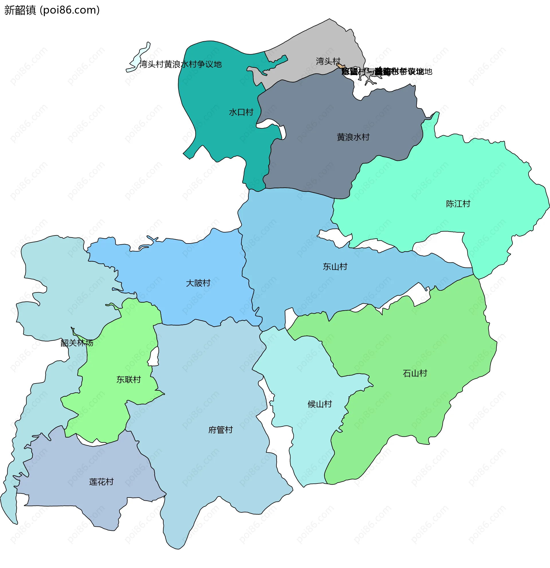 新韶镇边界地图(五级行政区划)
