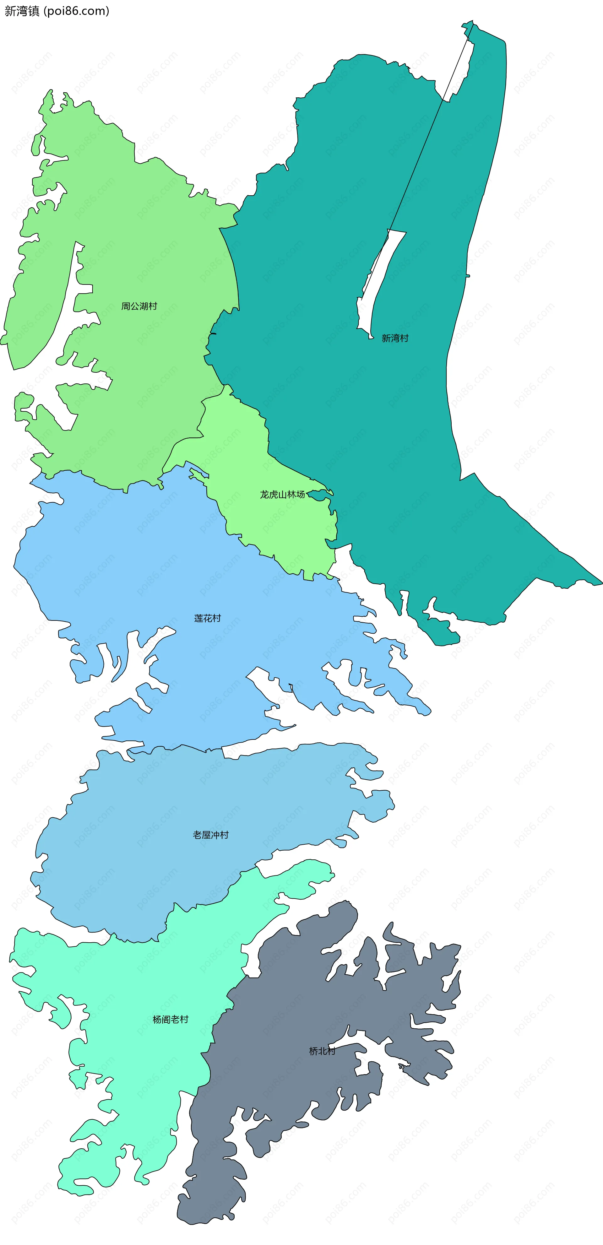 新湾镇边界地图(五级行政区划)