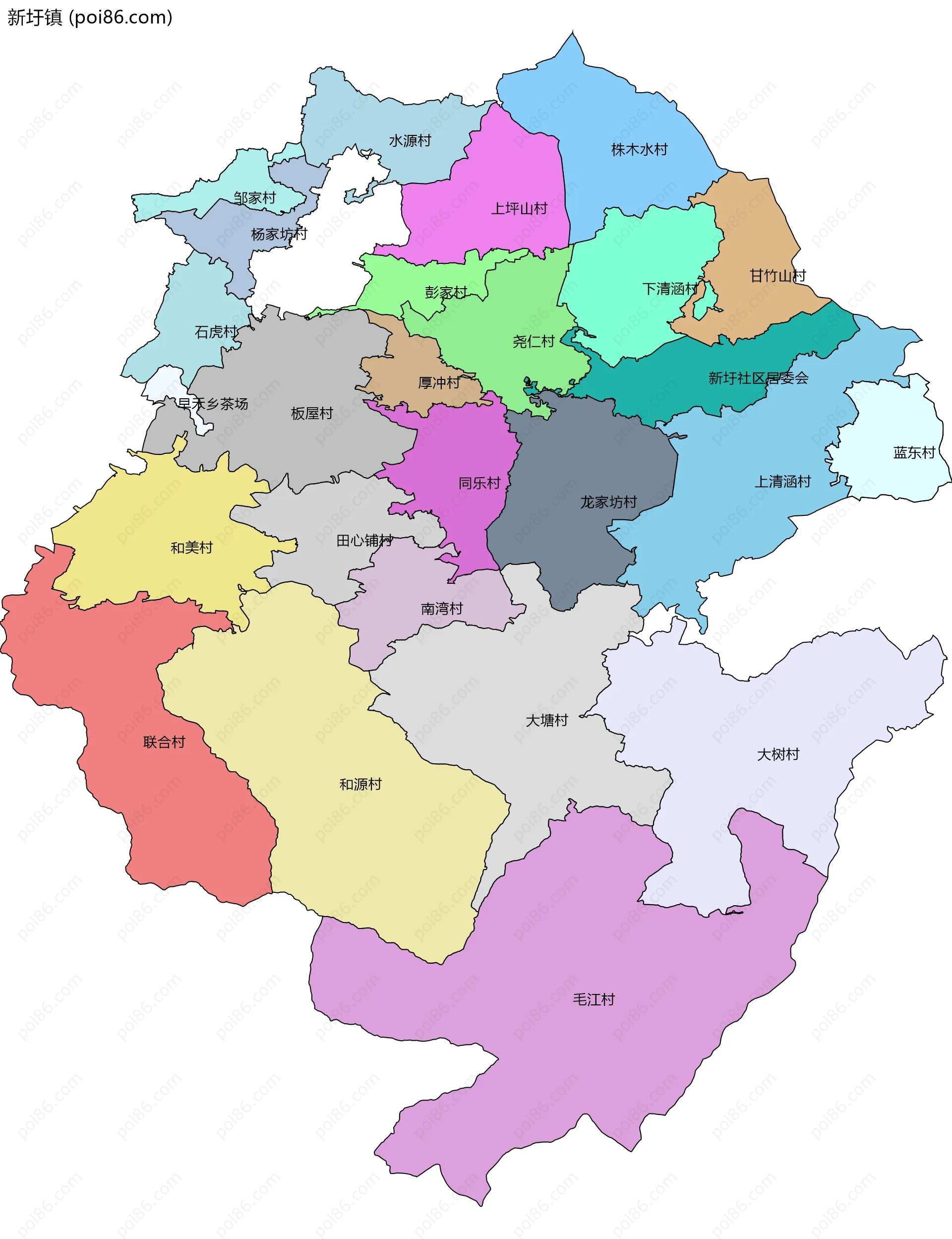 新圩镇边界地图(五级行政区划)