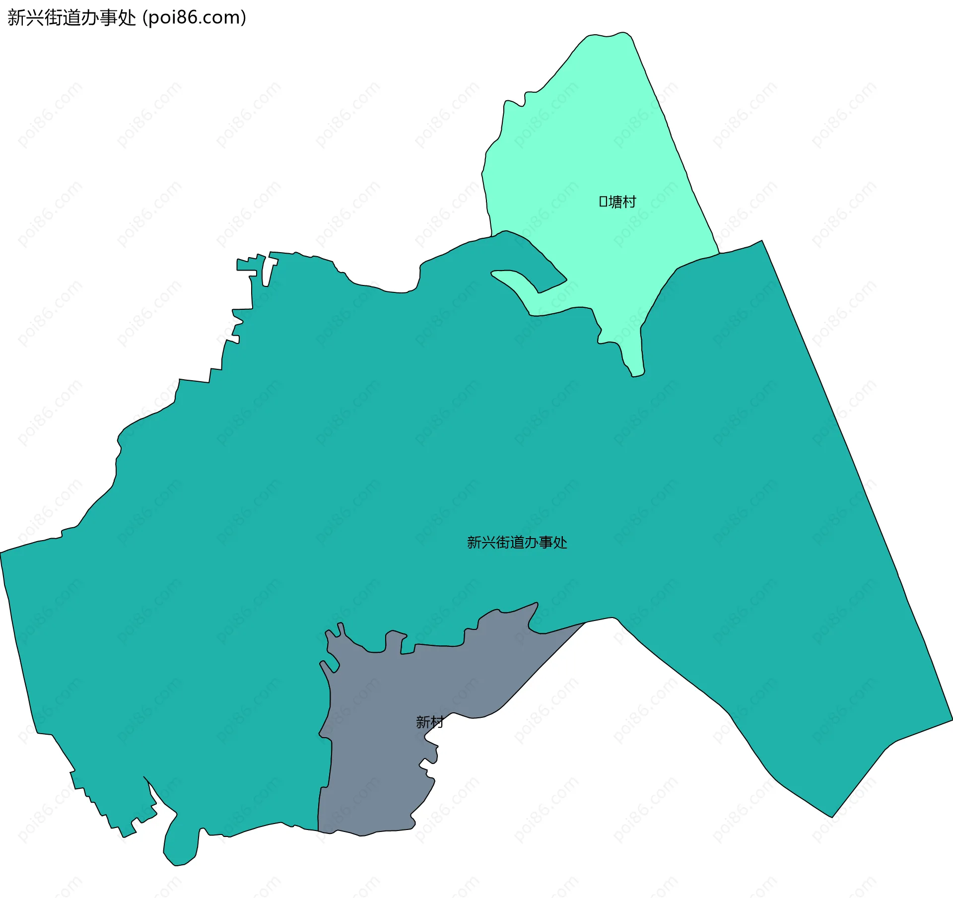 新兴街道办事处边界地图(五级行政区划)