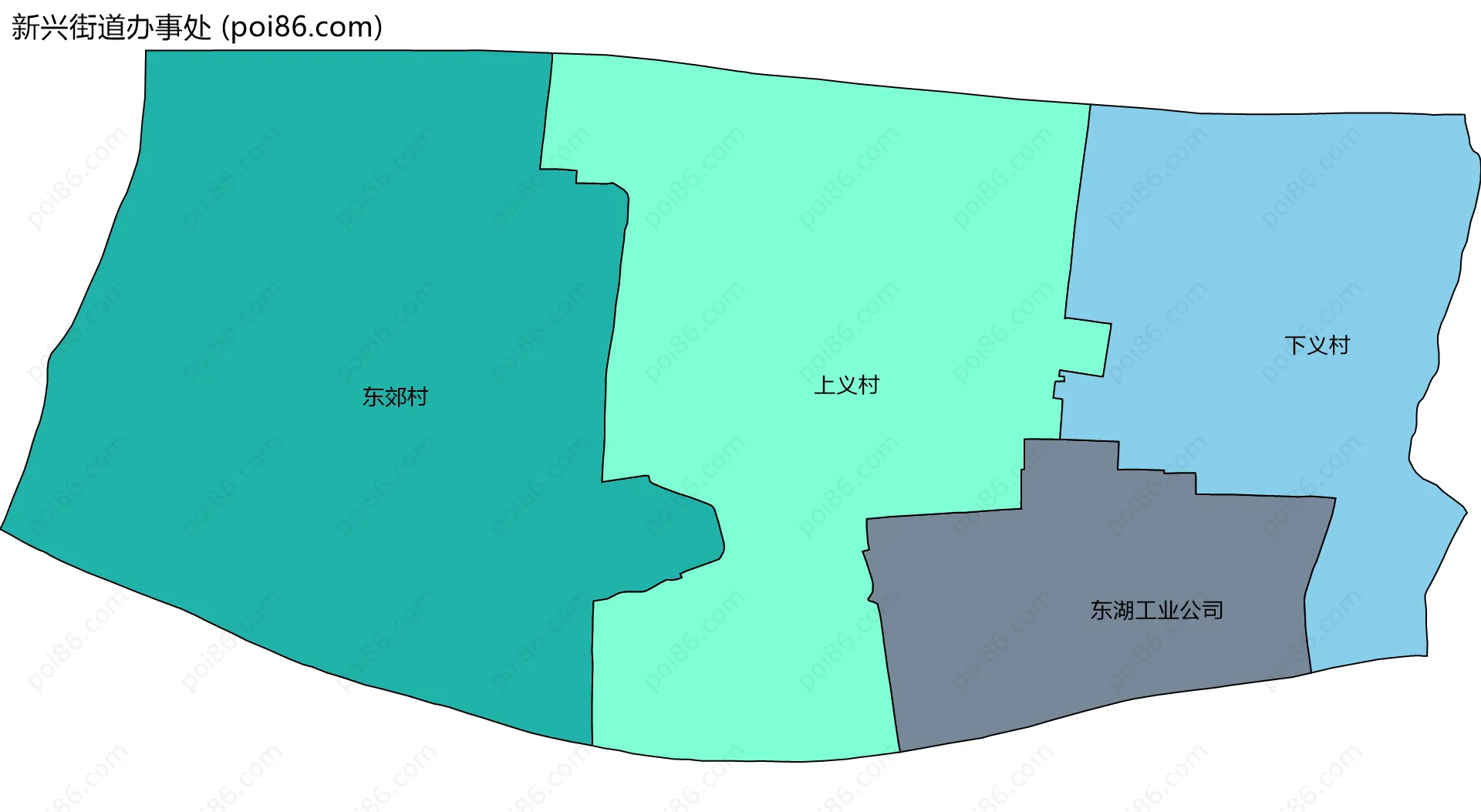 新兴街道办事处边界地图(五级行政区划)
