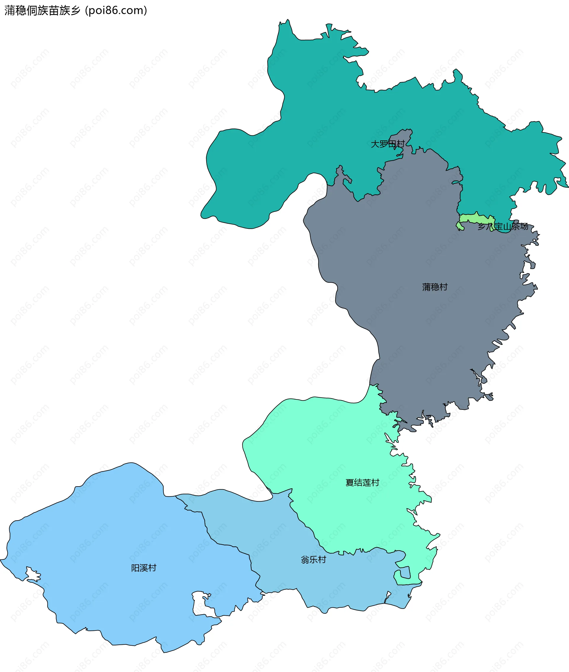 蒲稳侗族苗族乡边界地图(五级行政区划)