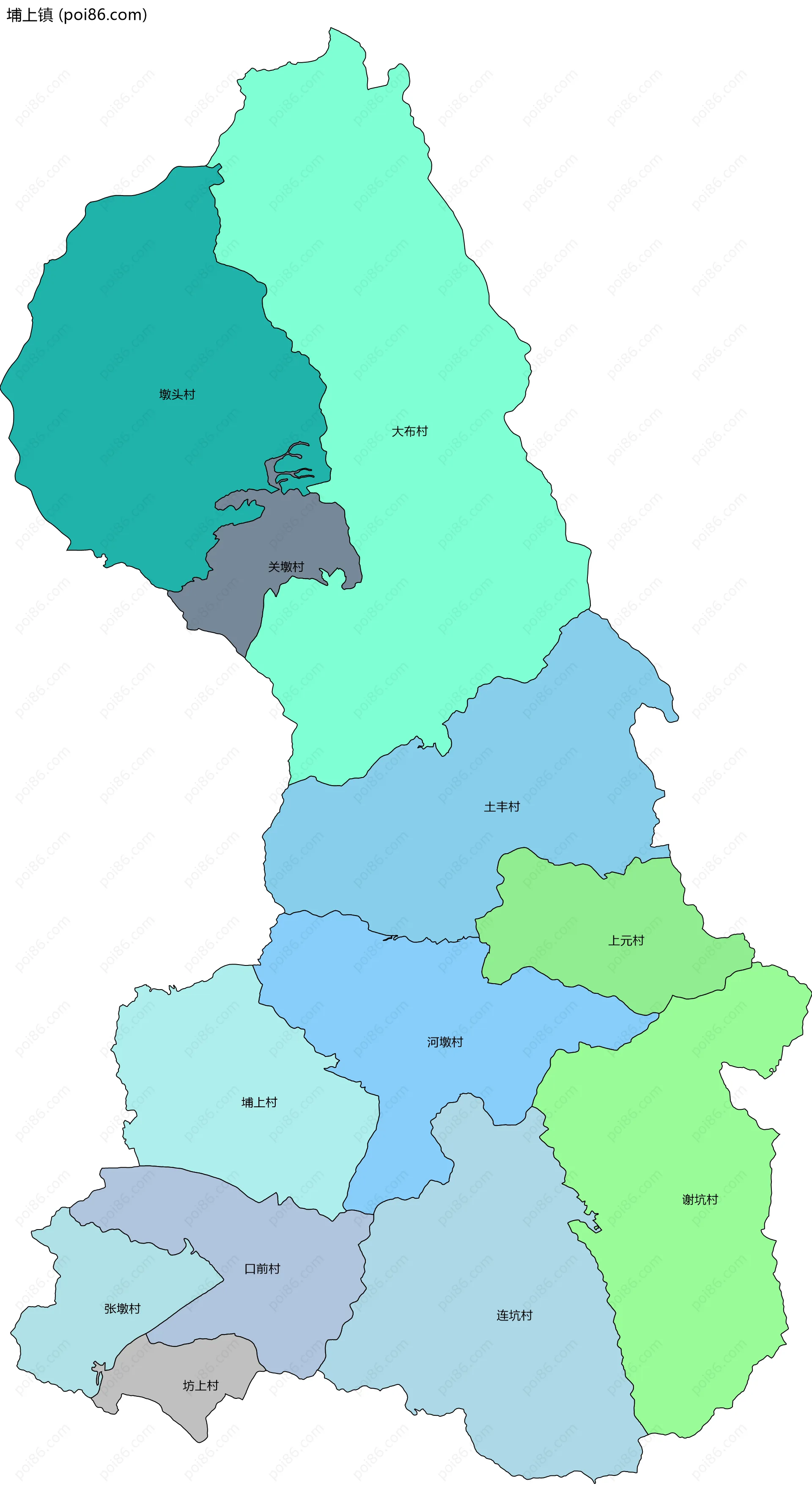 埔上镇边界地图(五级行政区划)